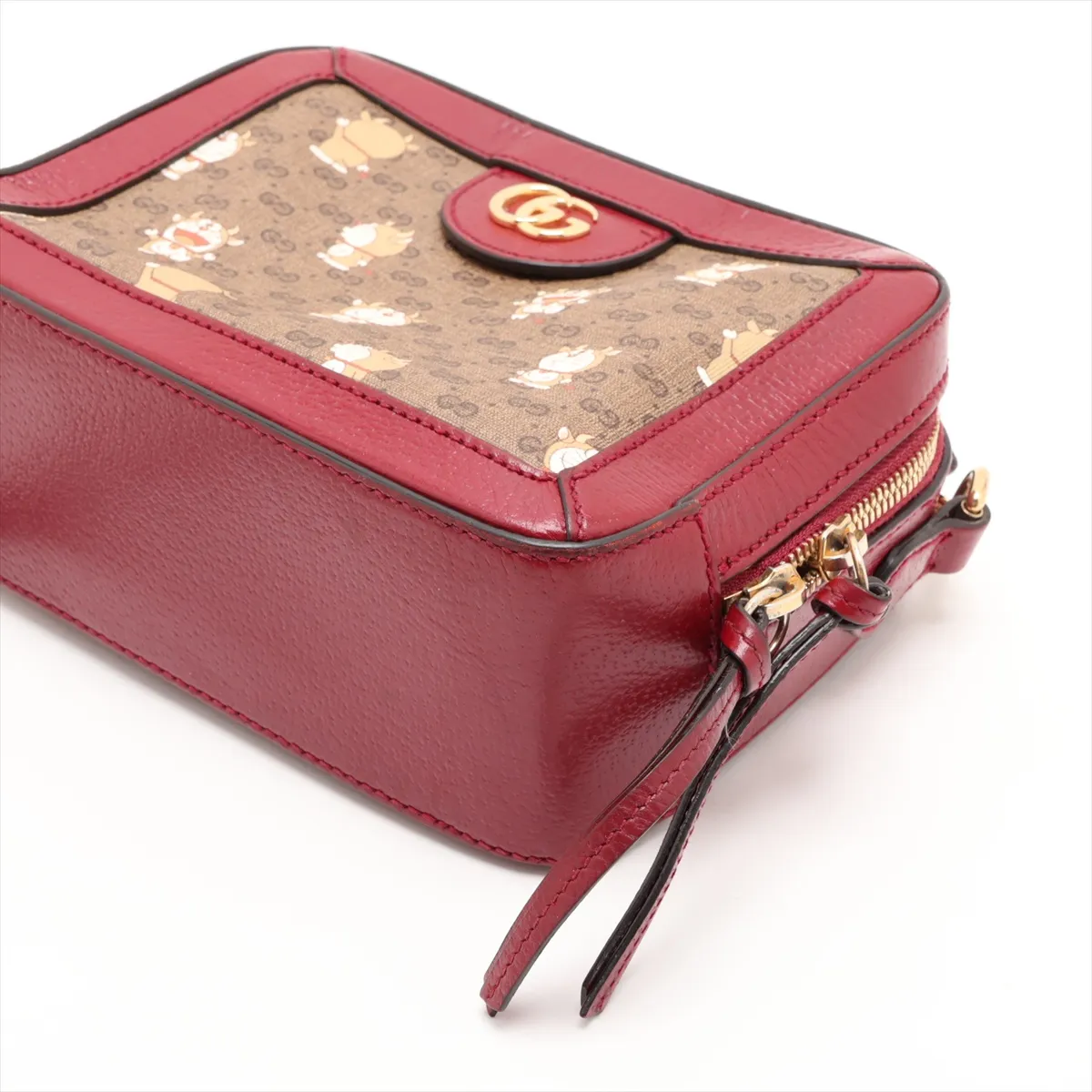 Doraemon x Gucci Mini GG Supreme 655596 PVC x Leather Chain Shoulder Bag Beige x Red — view 3