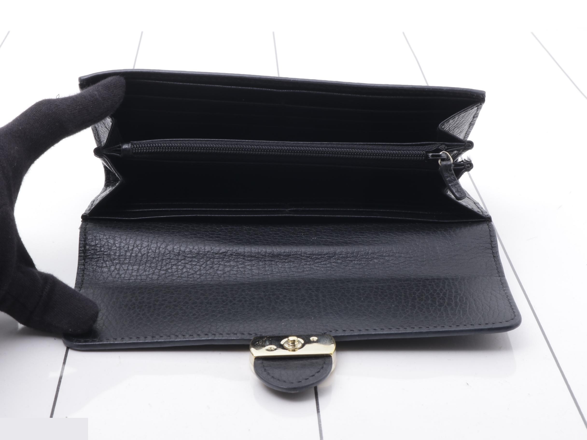 Interlocking Leather Long Wallet, Black — view 4
