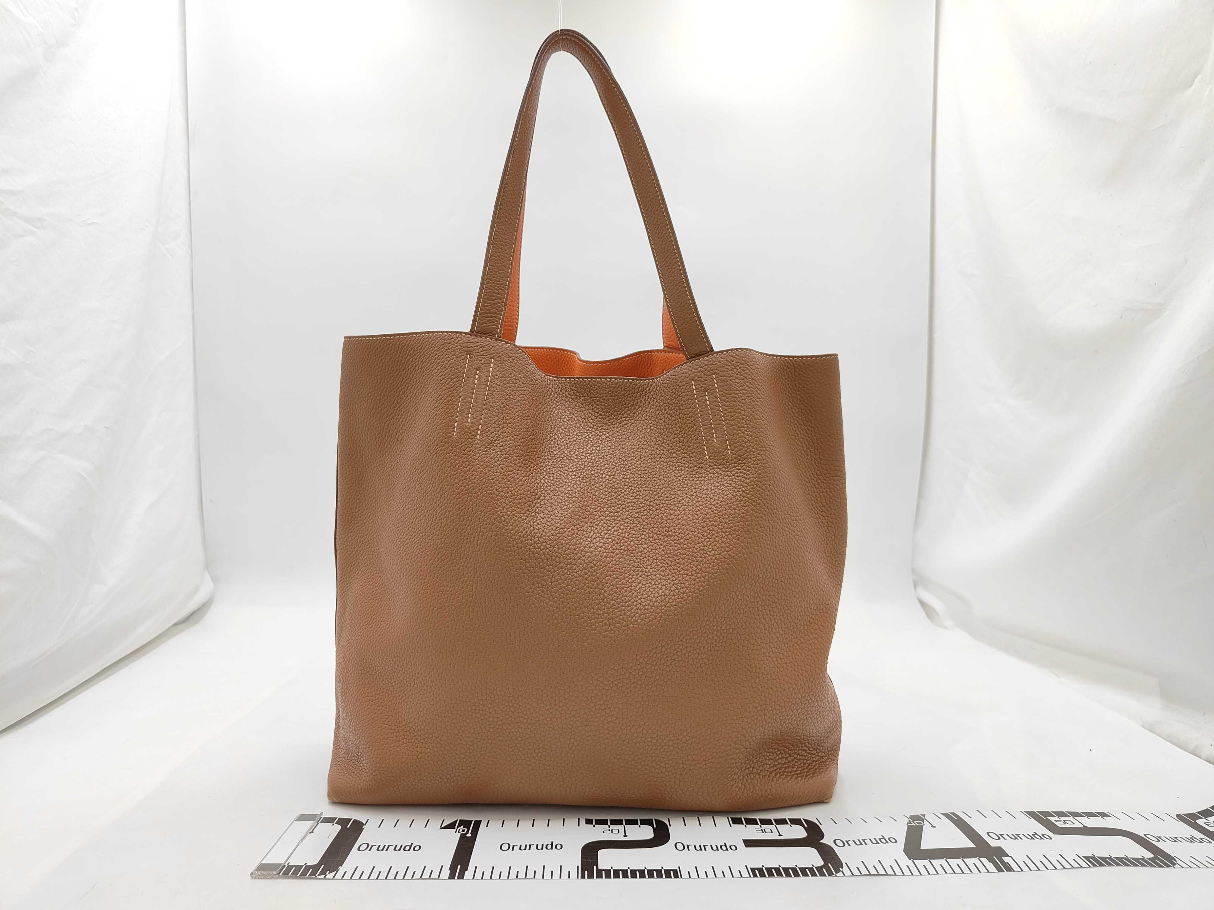 Double Sens 45 Taurillon Clemence Orange x Gold Tote Bag — view 2
