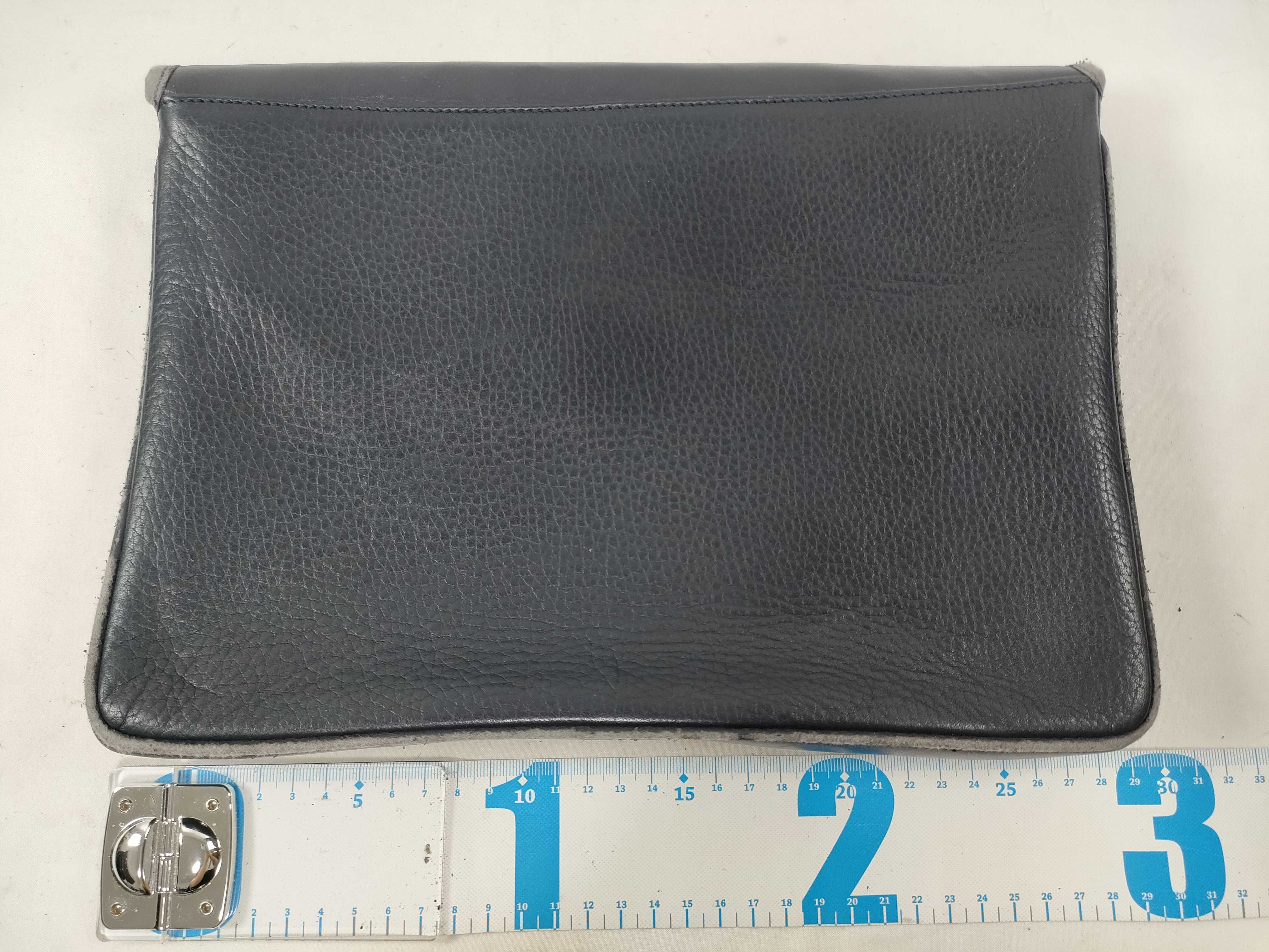Grained Leather Tote Bag, Dark Navy Leather Clutch Bag — view 2