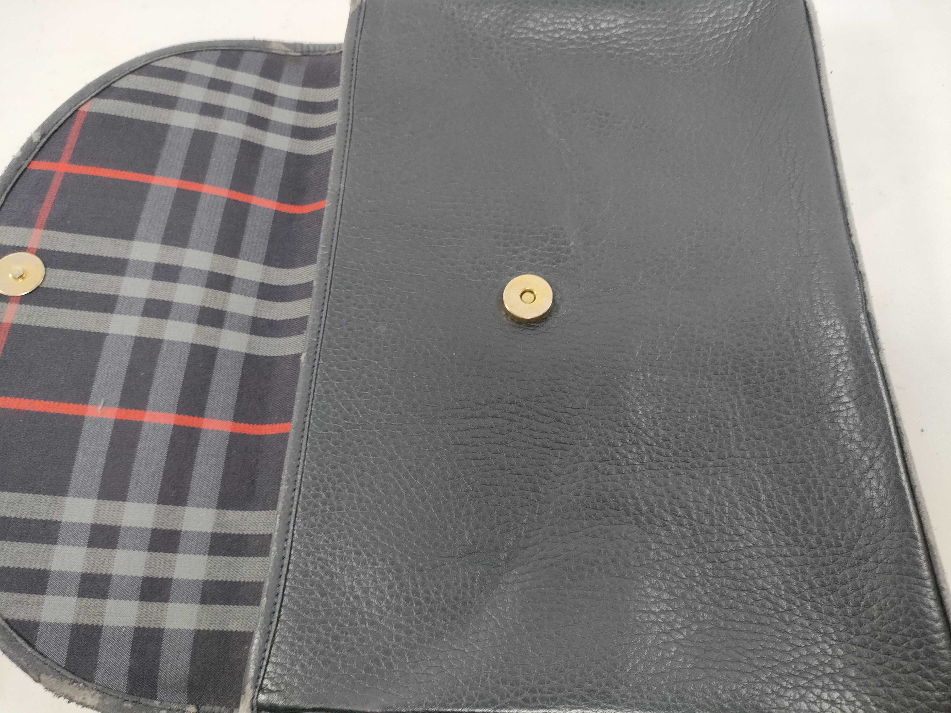 Grained Leather Tote Bag, Dark Navy Leather Clutch Bag — view 6
