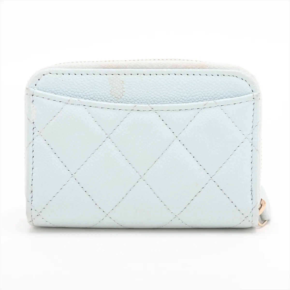 Matelassé Caviar Leather Coin Case, Light Blue with Gold Hardware, A8E3294E — view 2