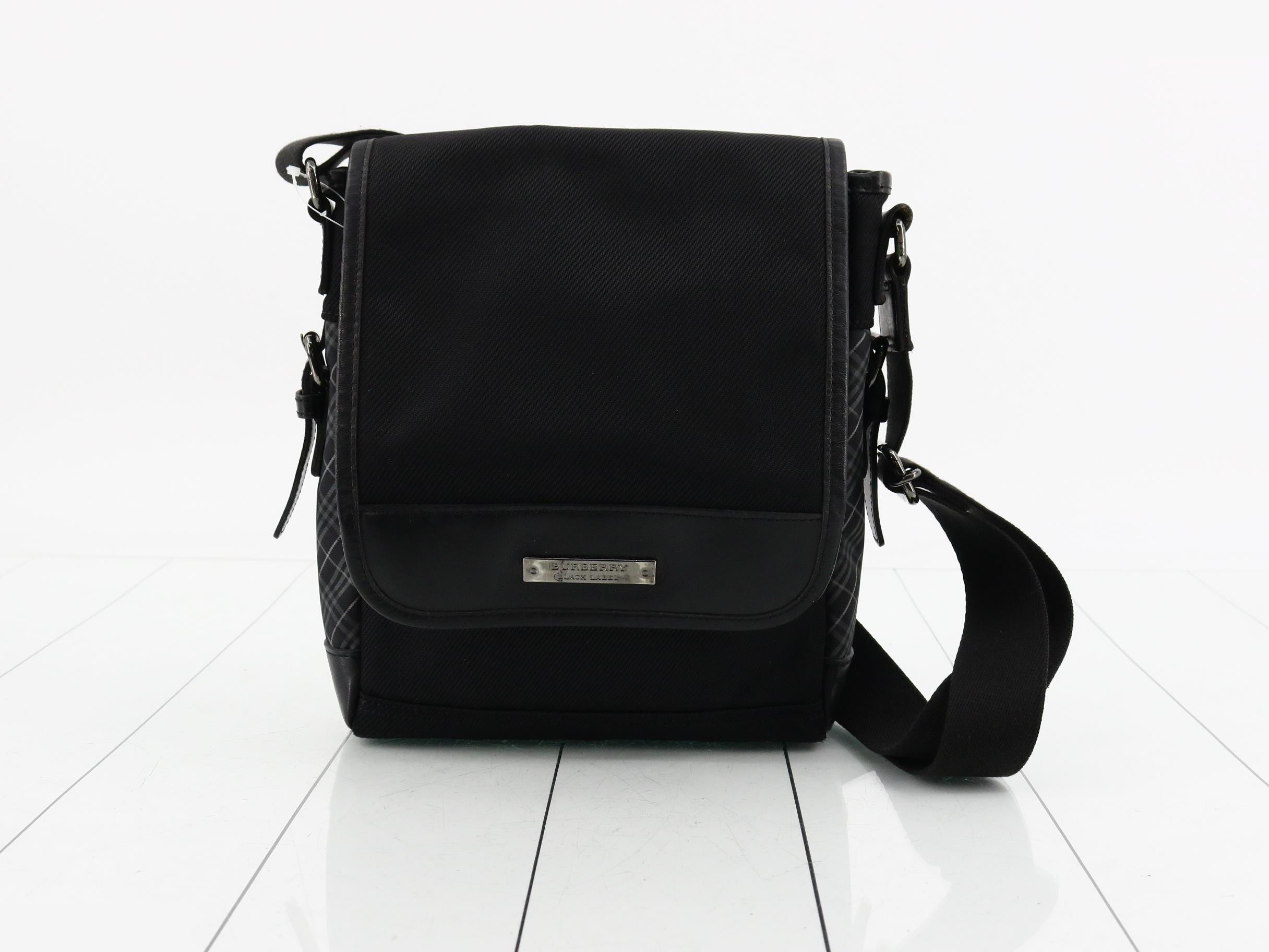 Black Label Shoulder Bag, Check Pattern, Black