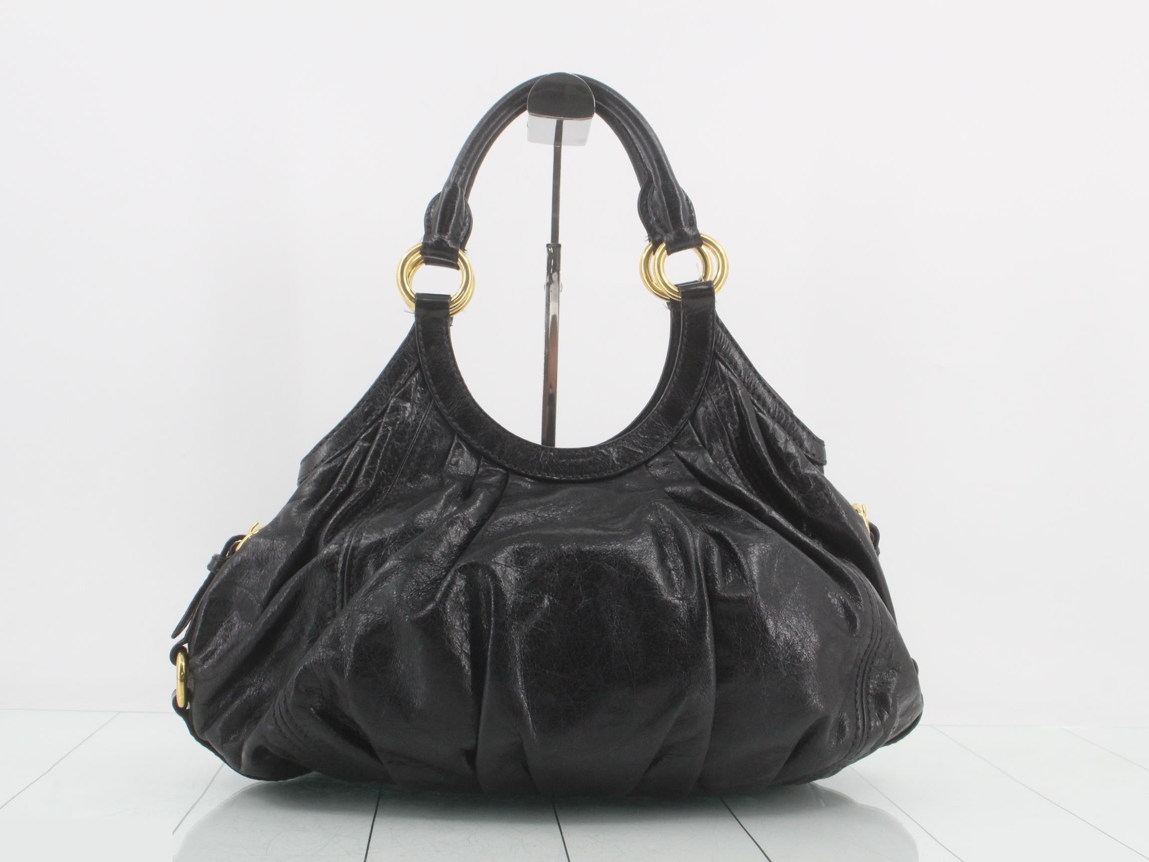 shoulder bag, leather, black, gold hardware — view 2