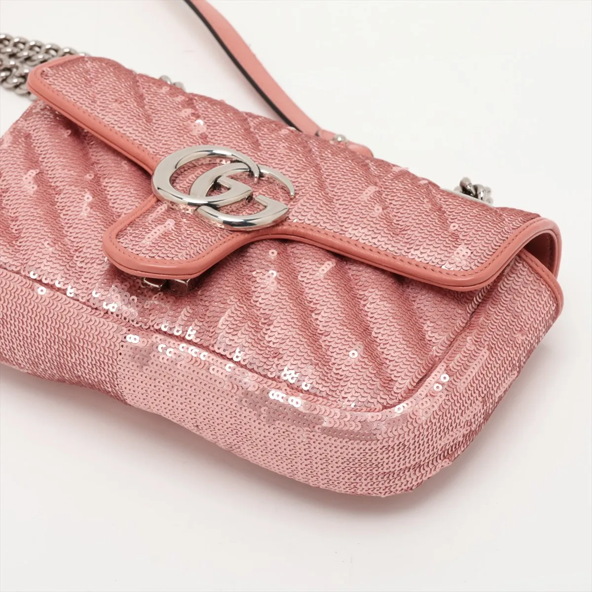 GG Marmont Sequin and Leather Chain Shoulder Bag, Pink, 446744 — view 3