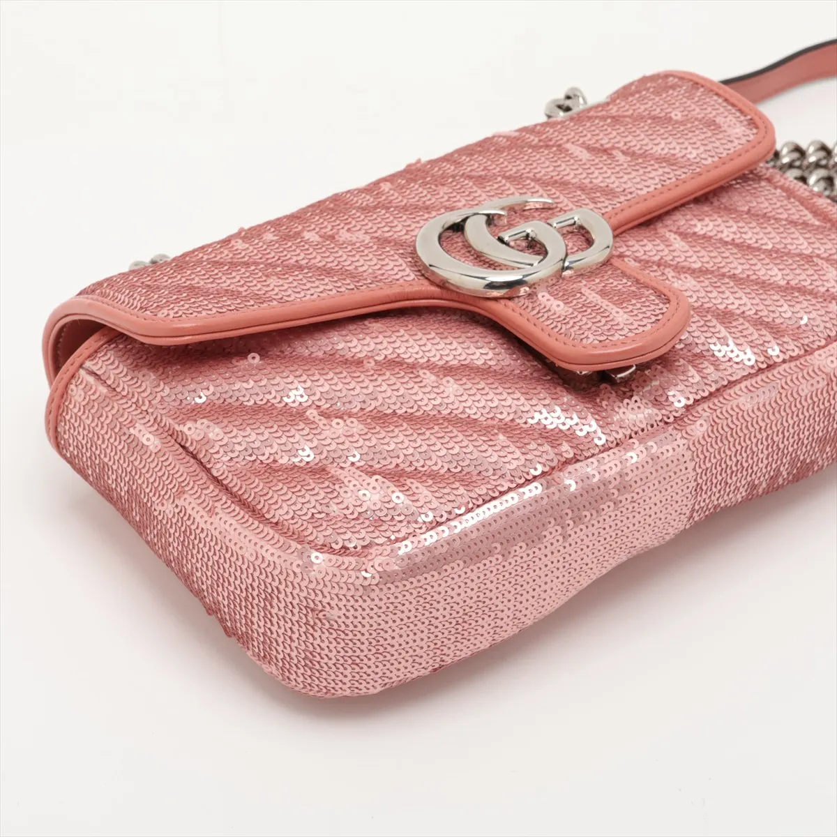 GG Marmont Sequin and Leather Chain Shoulder Bag, Pink, 446744 — view 4