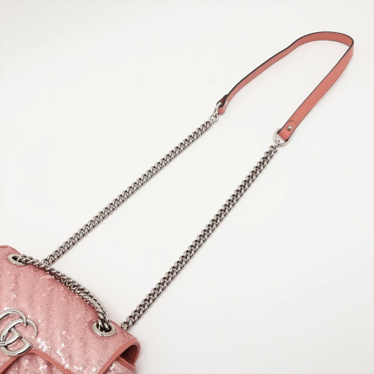 GG Marmont Sequin and Leather Chain Shoulder Bag, Pink, 446744 — view 5