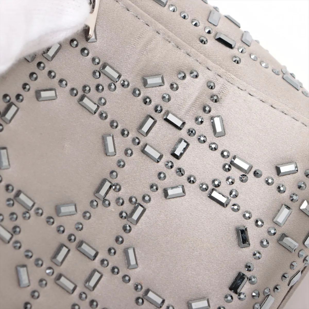 Cannage Lady Dior Mini Satin x Rhinestone 2-Way Handbag, Gray — view 12