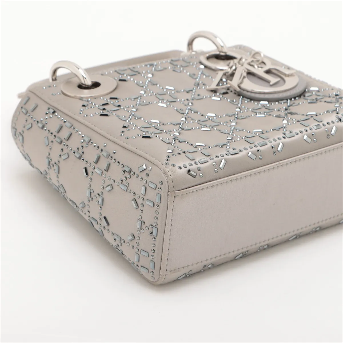 Cannage Lady Dior Mini Satin x Rhinestone 2-Way Handbag, Gray — view 4