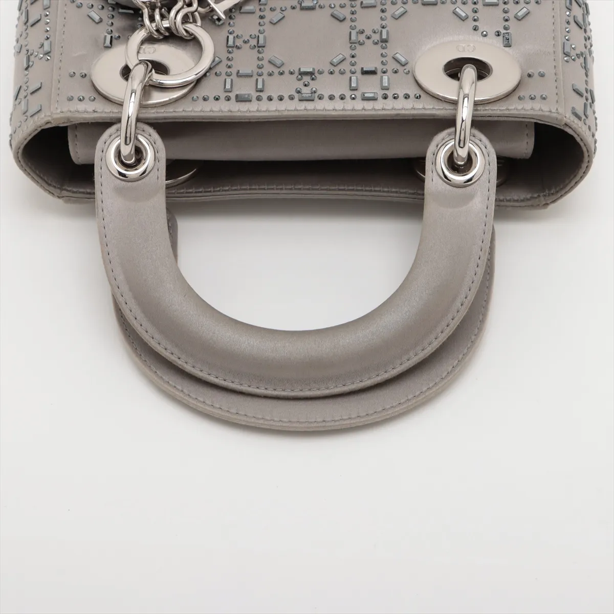 Cannage Lady Dior Mini Satin x Rhinestone 2-Way Handbag, Gray — view 5