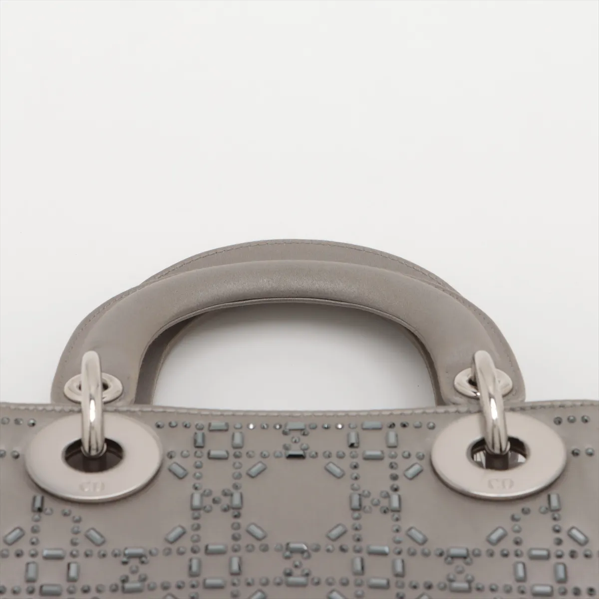 Cannage Lady Dior Mini Satin x Rhinestone 2-Way Handbag, Gray — view 6