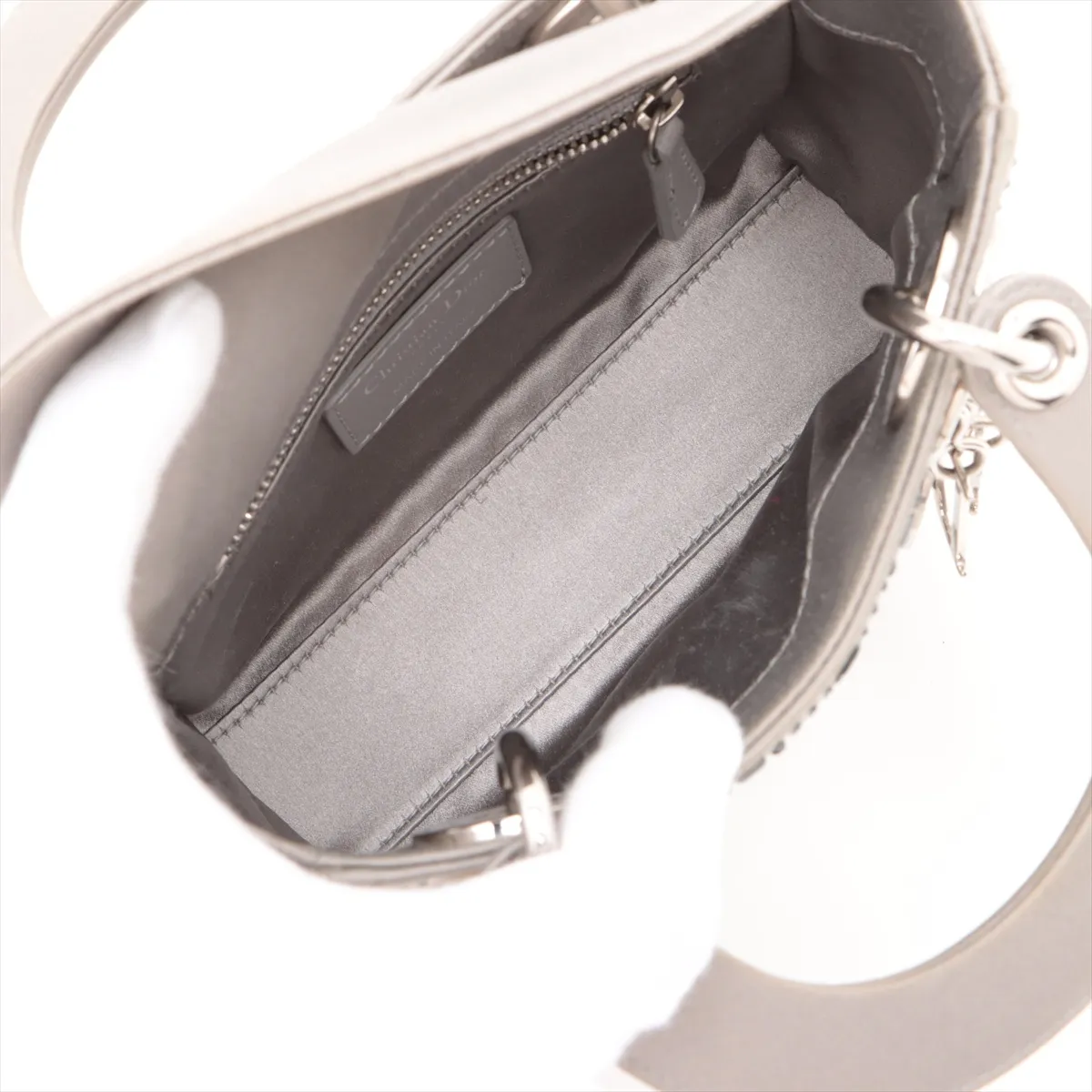 Cannage Lady Dior Mini Satin x Rhinestone 2-Way Handbag, Gray — view 8
