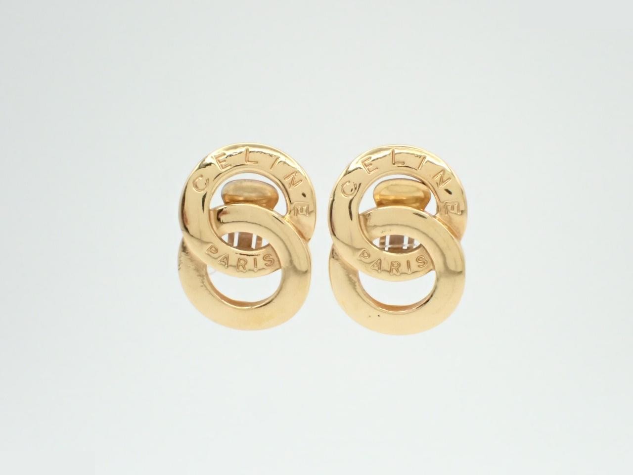 Double circle logo earrings, gold.