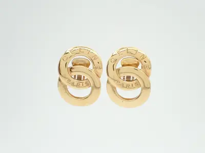Double circle logo earrings, gold.