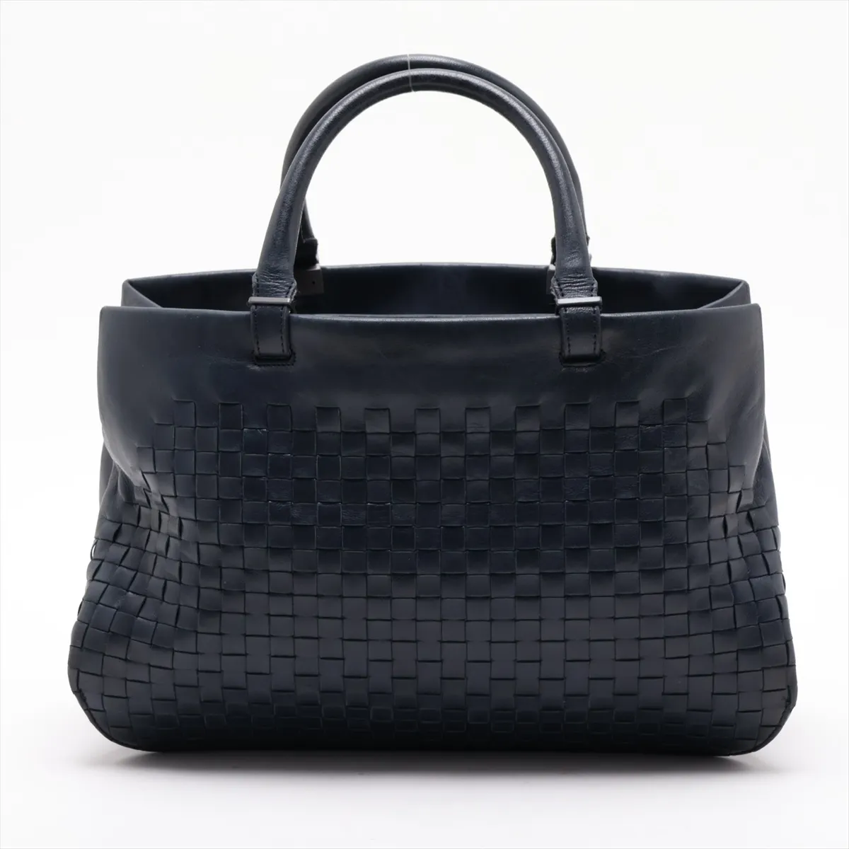 Intrecciato Leather Handbag, Navy — view 2