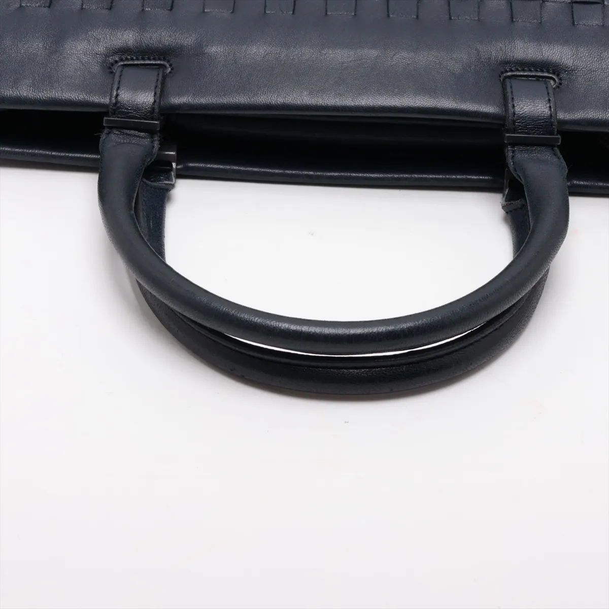 Intrecciato Leather Handbag, Navy — view 5