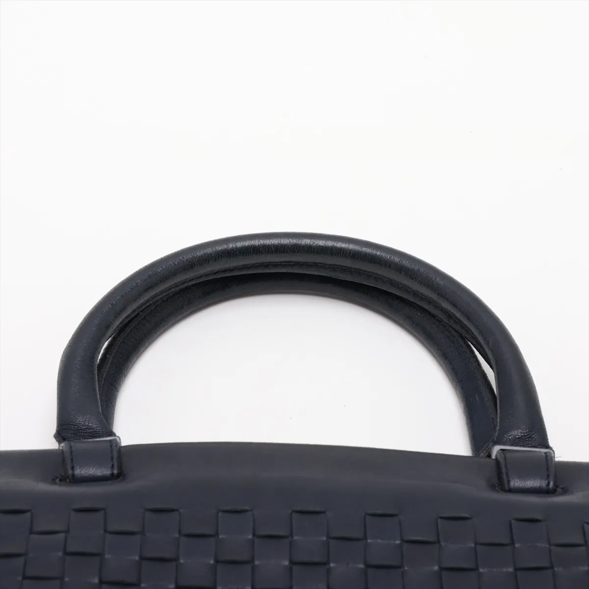 Intrecciato Leather Handbag, Navy — view 6