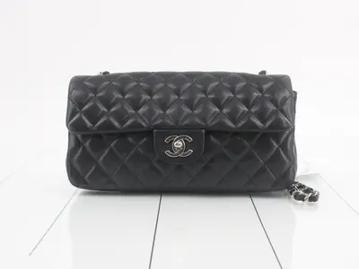 Matelassé Lambskin Chain Shoulder Bag, Black
