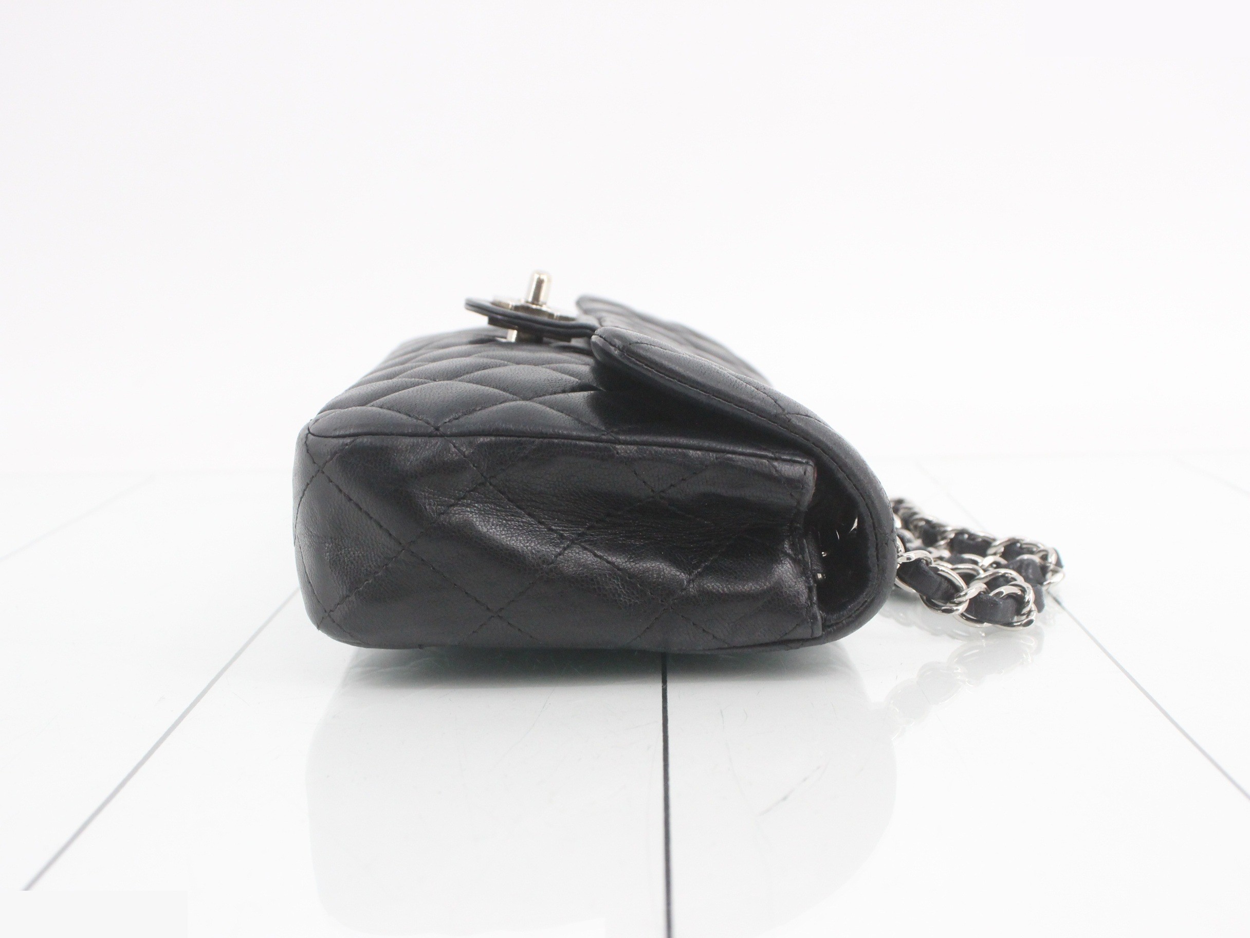 Matelassé Lambskin Chain Shoulder Bag, Black — view 3