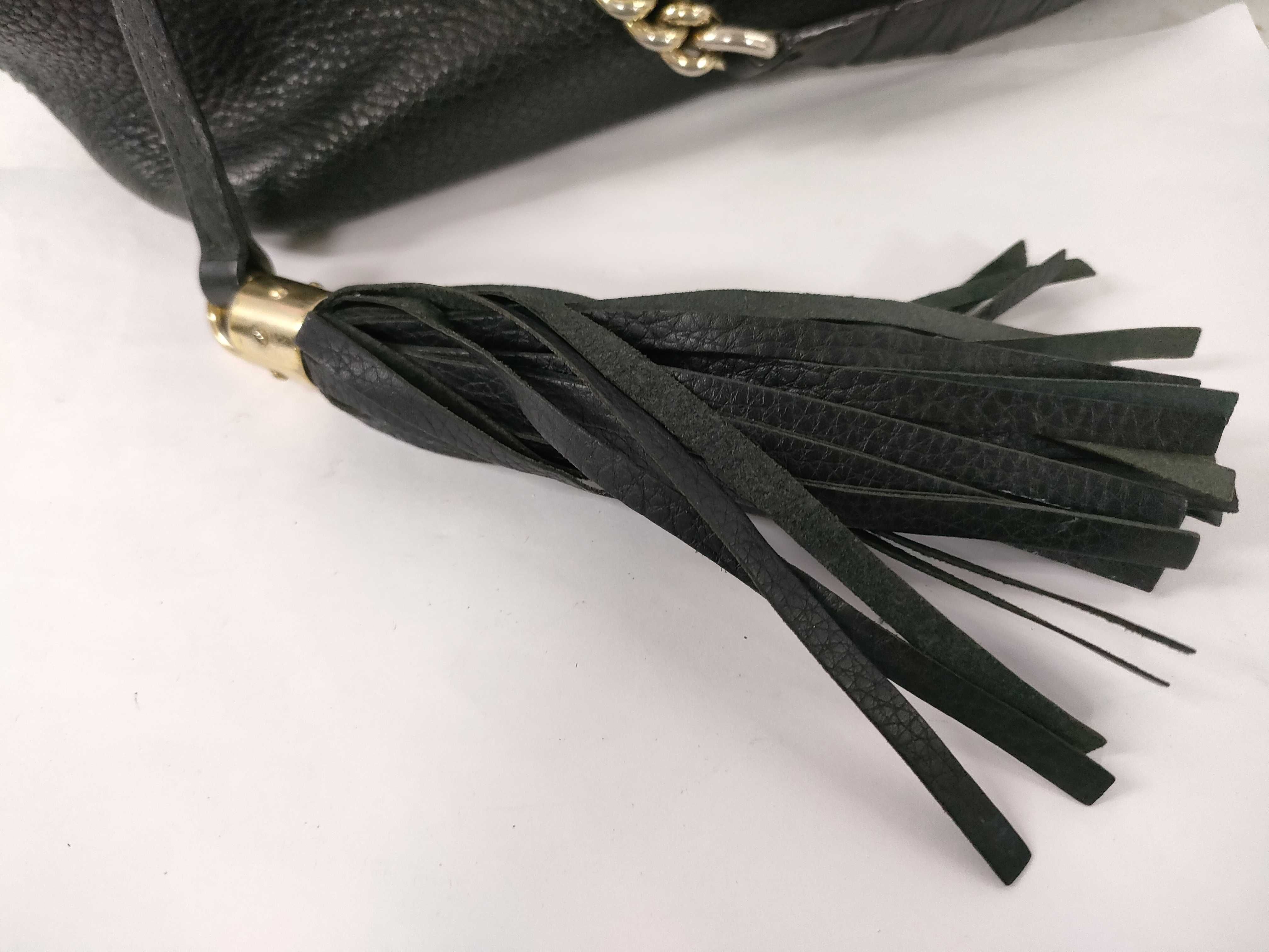 Soho Black Leather Chain Shoulder Bag Fringe Tote Bag — view 14