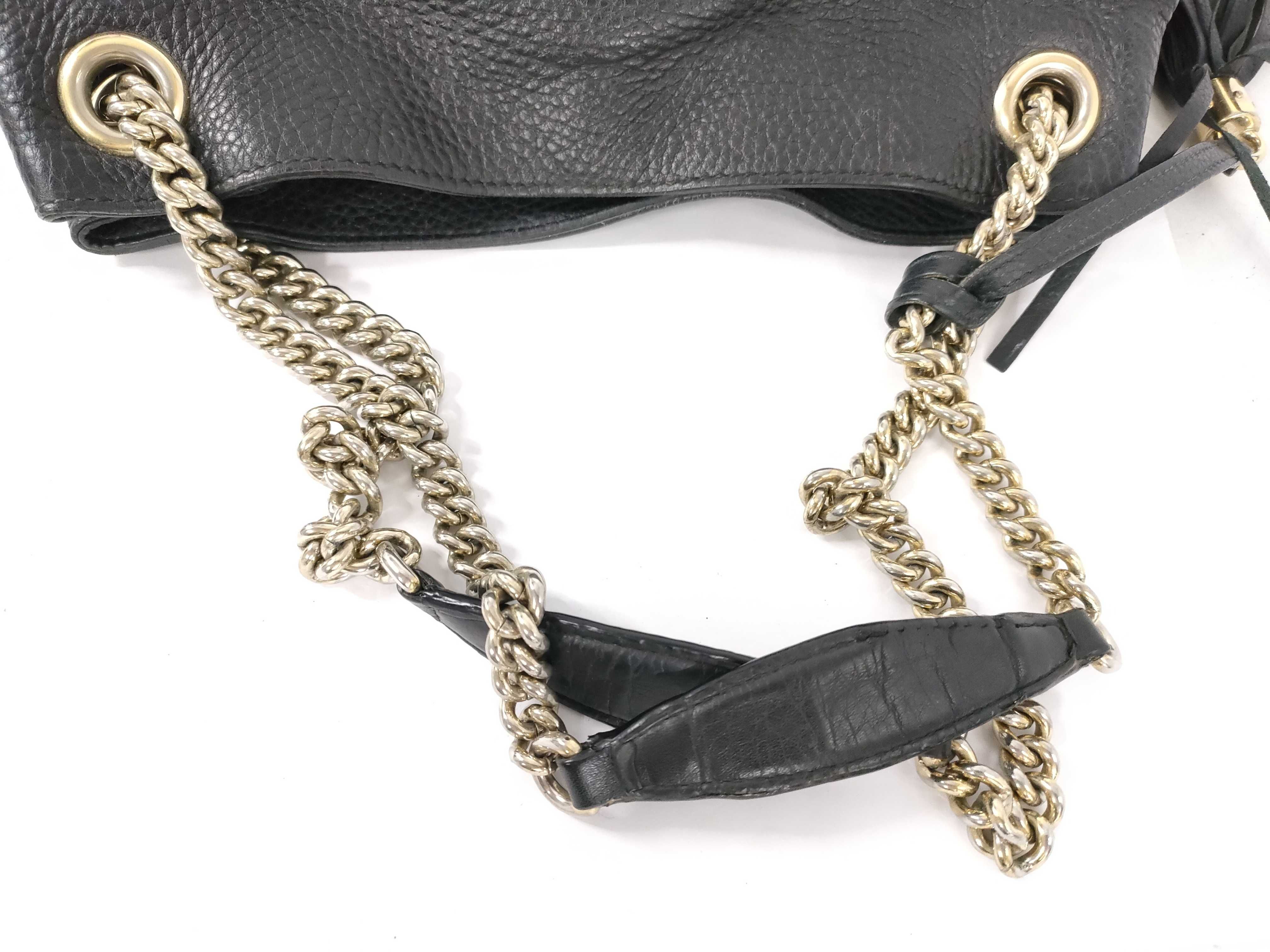 Soho Black Leather Chain Shoulder Bag Fringe Tote Bag — view 3