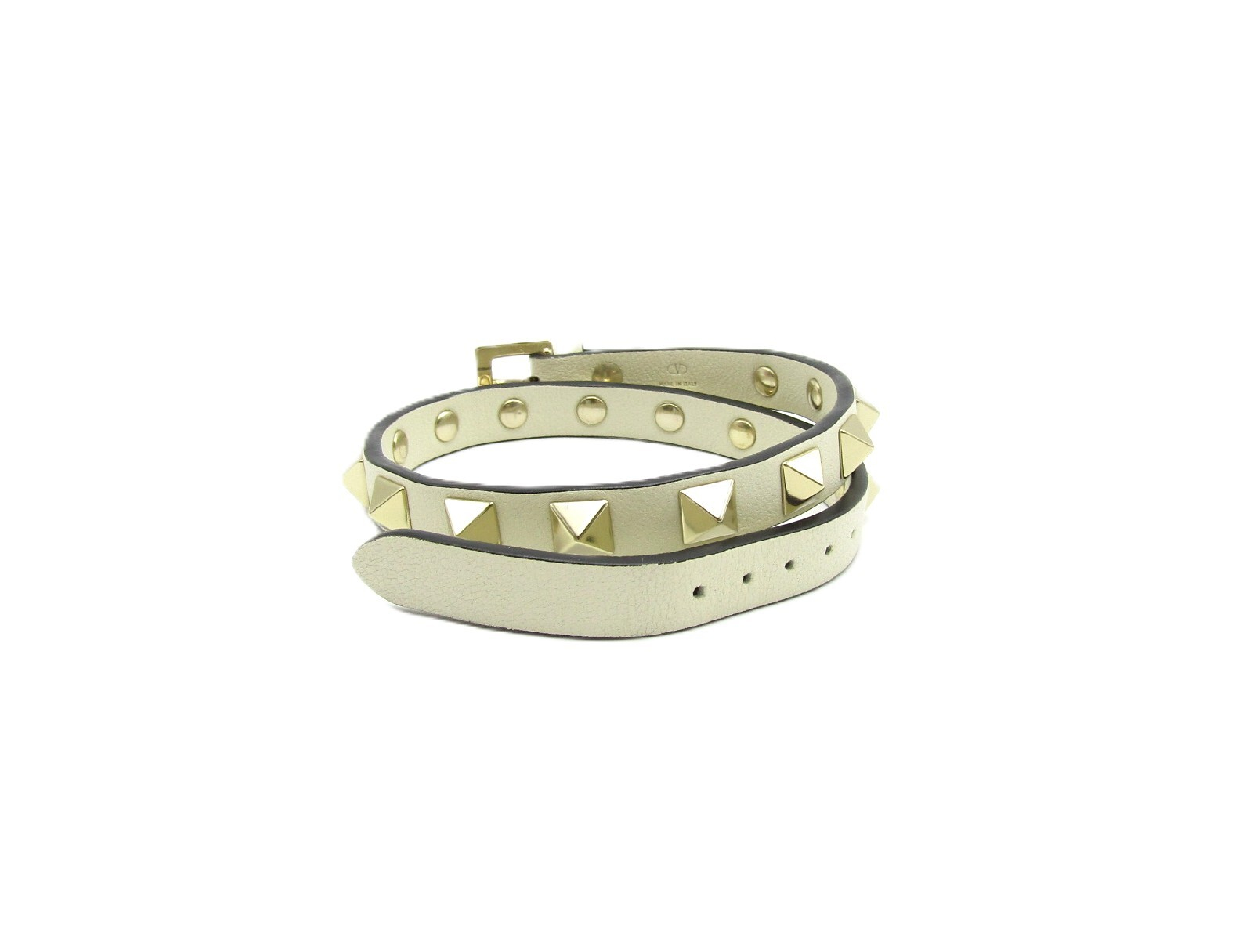 Double Wrap Rock Stud Leather Bracelet/Bangle (SW2J0703VIT) - Ivory/Gold — view 2