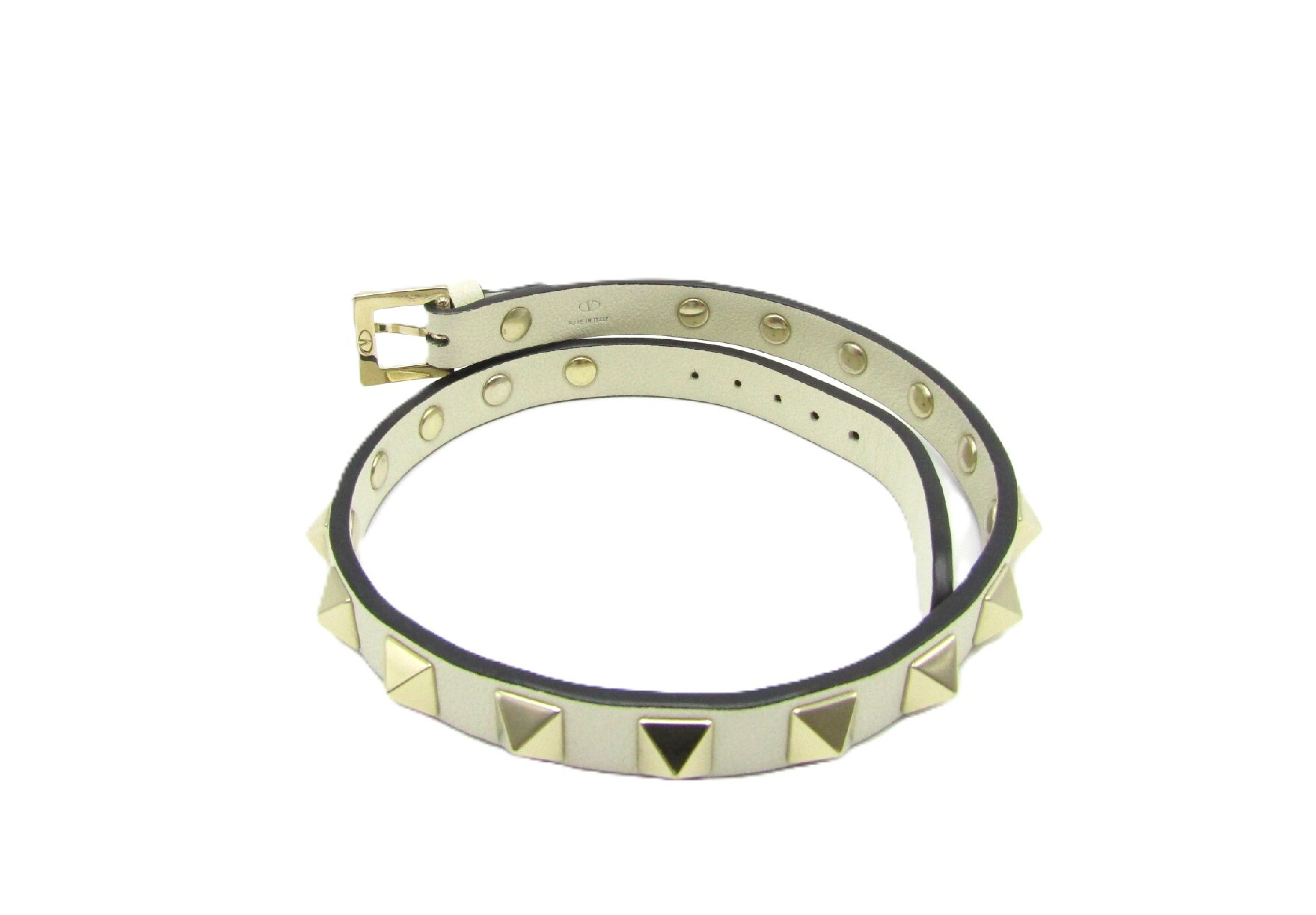 Double Wrap Rock Stud Leather Bracelet/Bangle (SW2J0703VIT) - Ivory/Gold — view 3