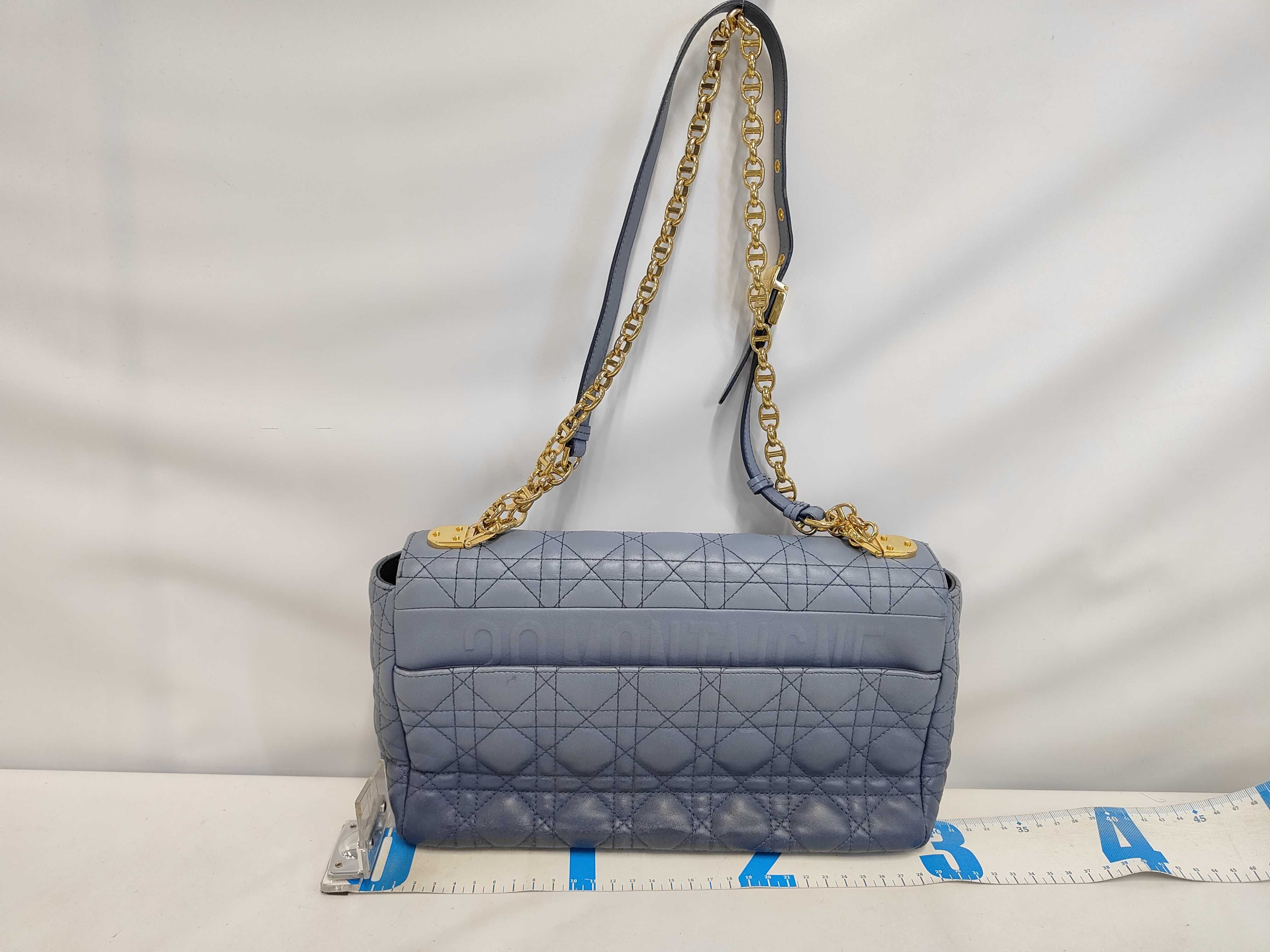 Caro 25 Cannage Gold Hardware Chain Shoulder Bag Blue Shoulder Bag — view 2