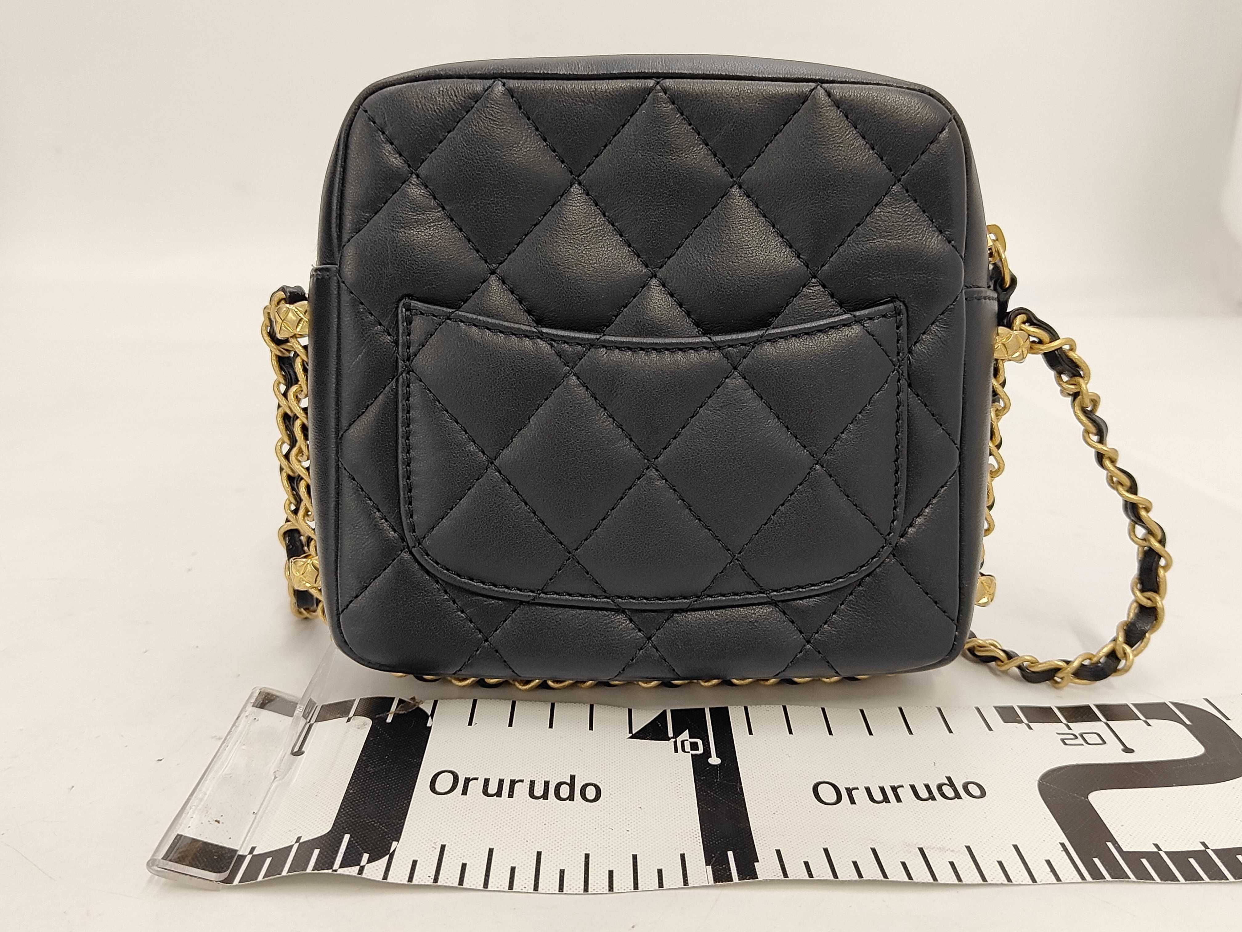 Matelassé Chain Shoulder Bag, Square Shape, Black Lambskin Bag — view 2
