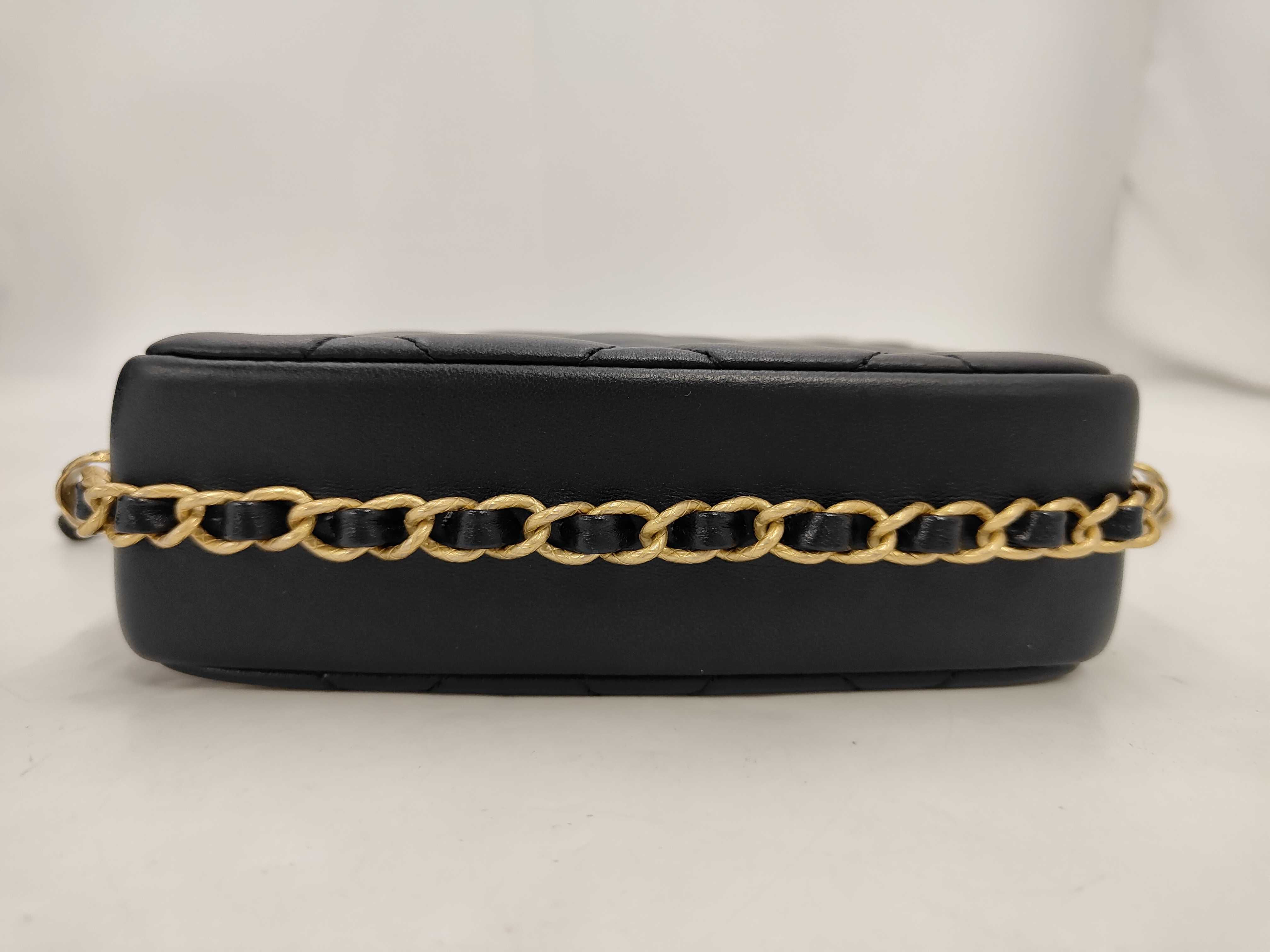 Matelassé Chain Shoulder Bag, Square Shape, Black Lambskin Bag — view 3