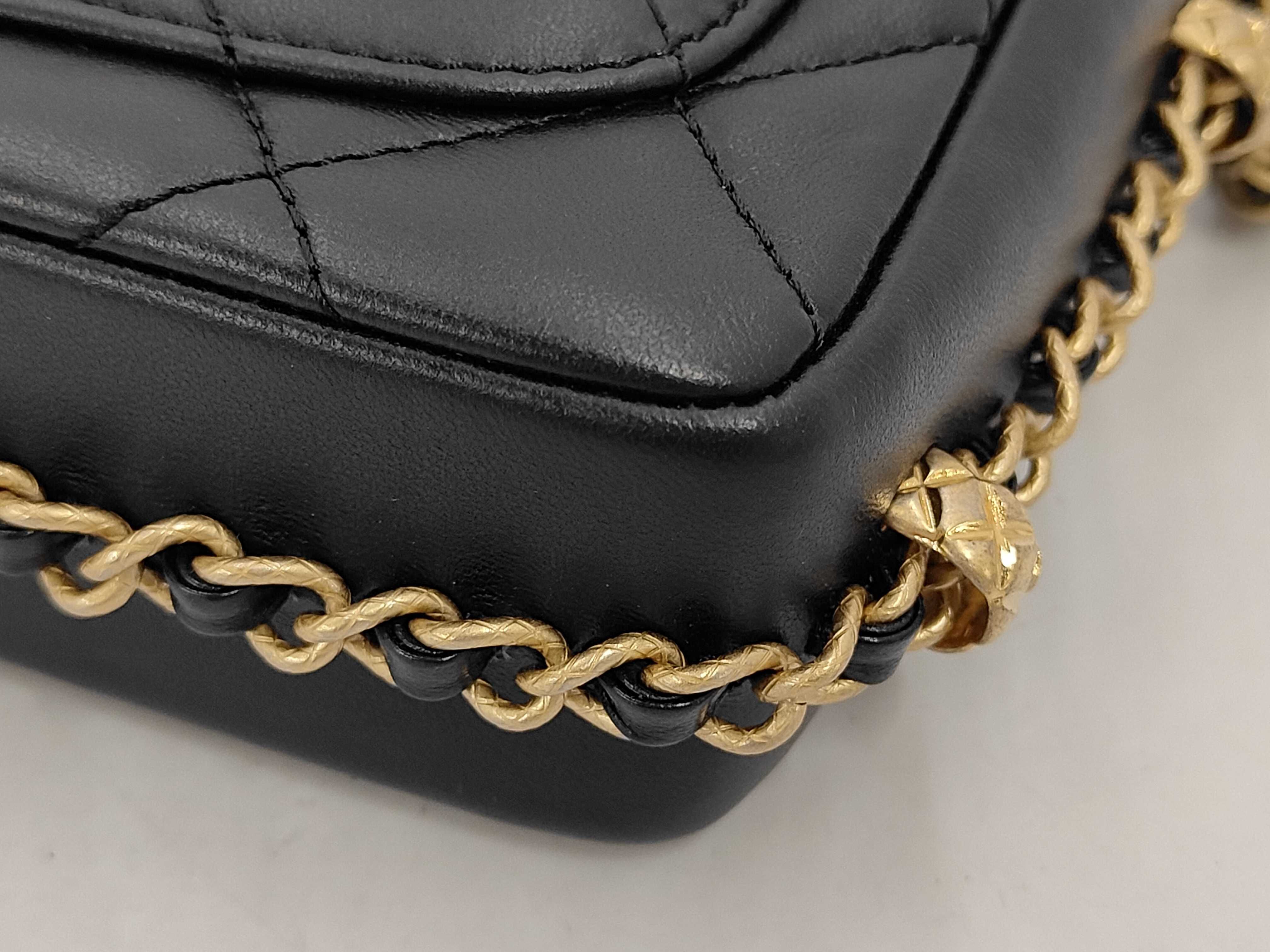 Matelassé Chain Shoulder Bag, Square Shape, Black Lambskin Bag — view 4