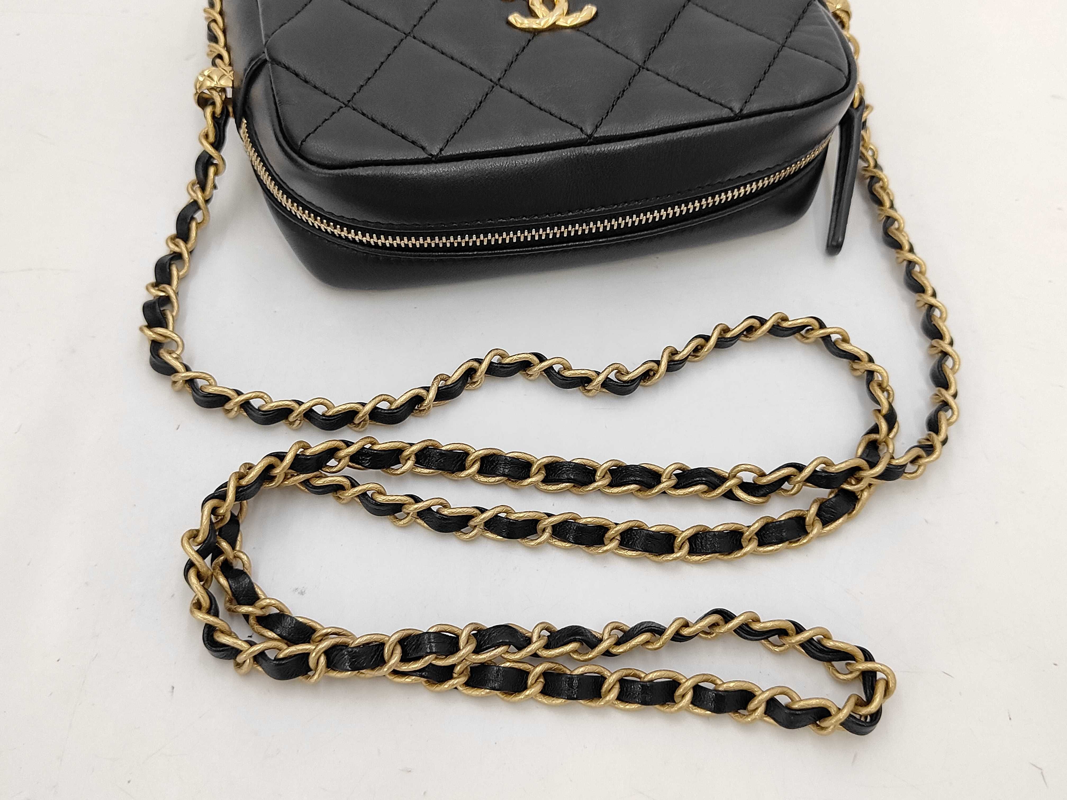 Matelassé Chain Shoulder Bag, Square Shape, Black Lambskin Bag — view 5