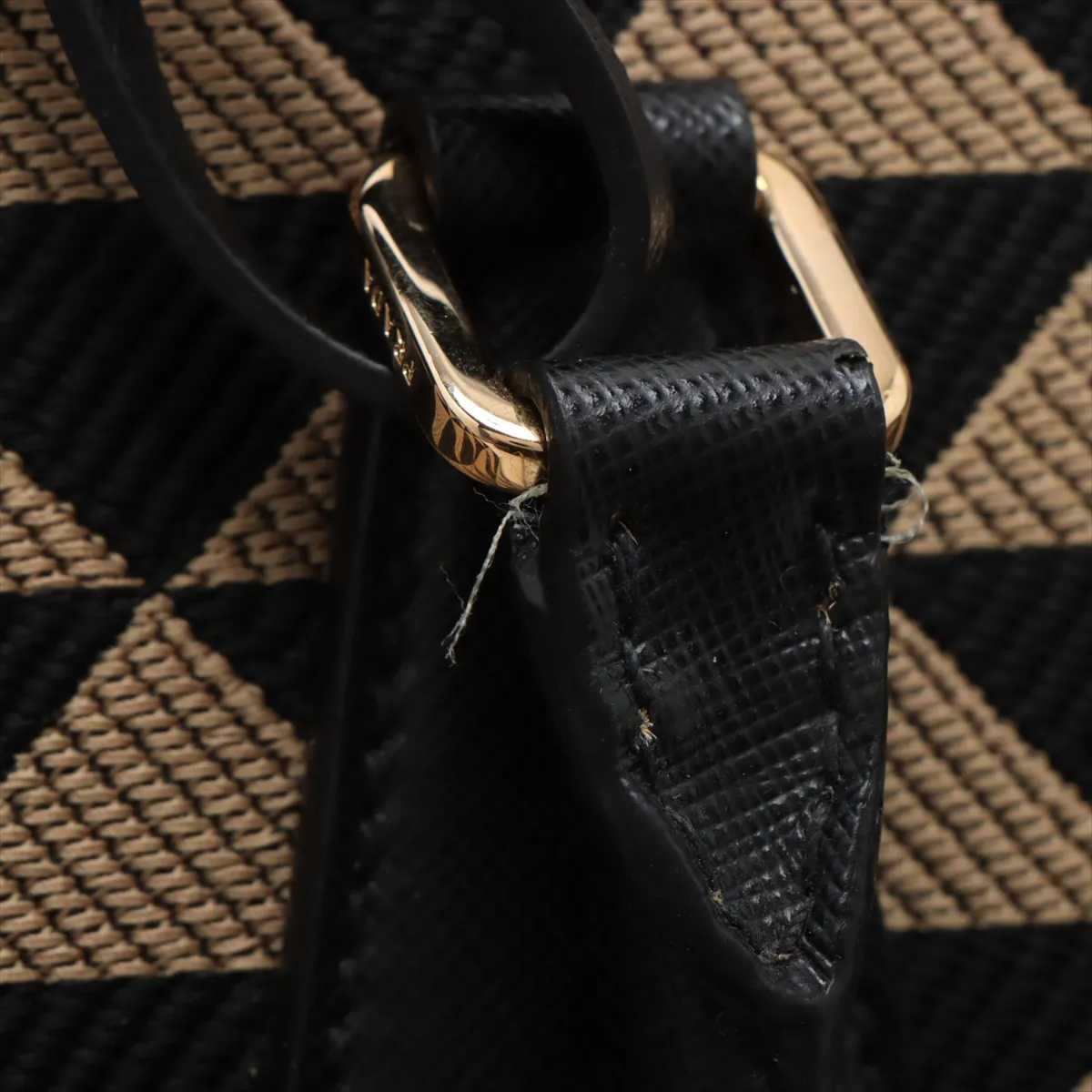 Embroidered Fabric x Leather 2-Way Boston Bag, Beige x Black — view 12