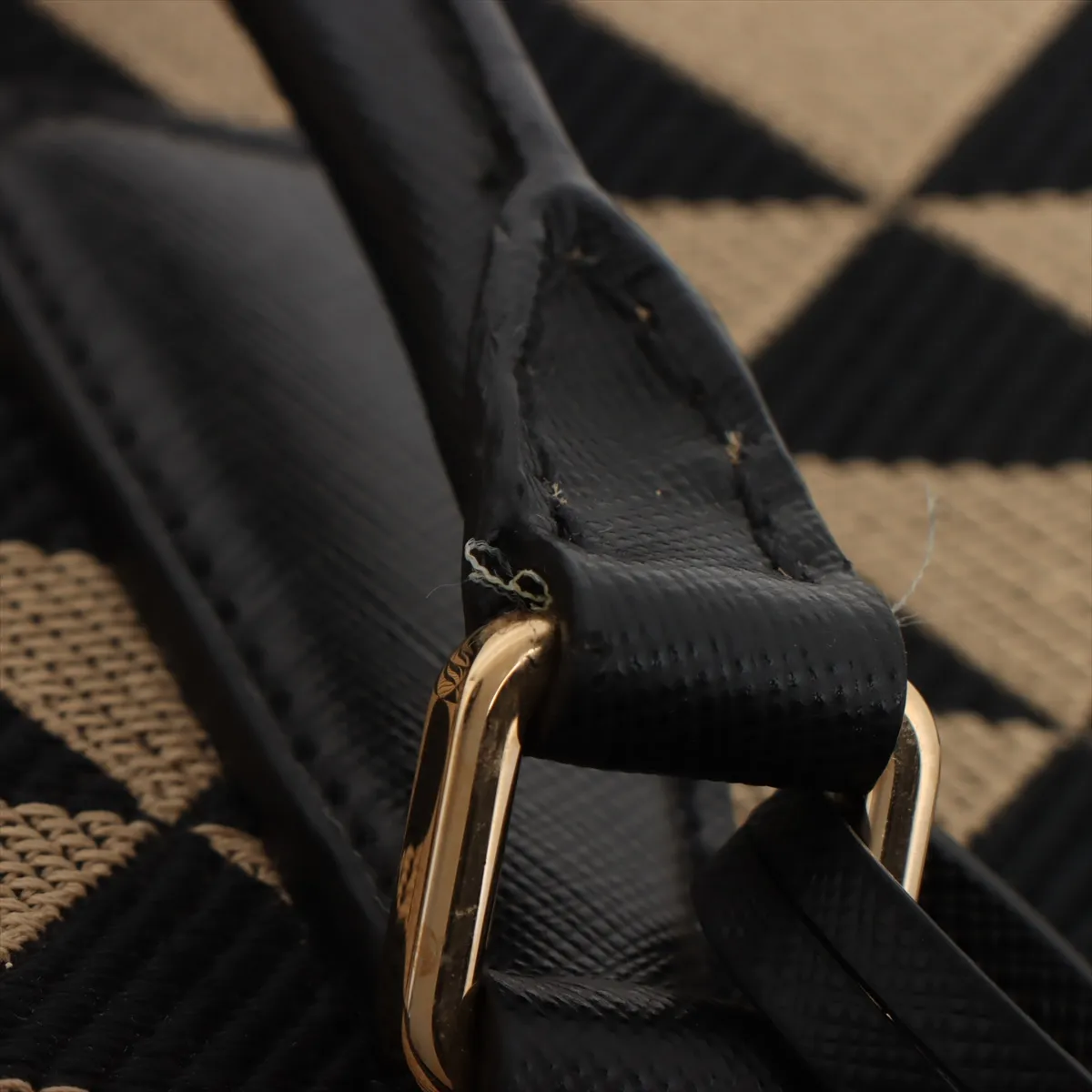 Embroidered Fabric x Leather 2-Way Boston Bag, Beige x Black — view 13