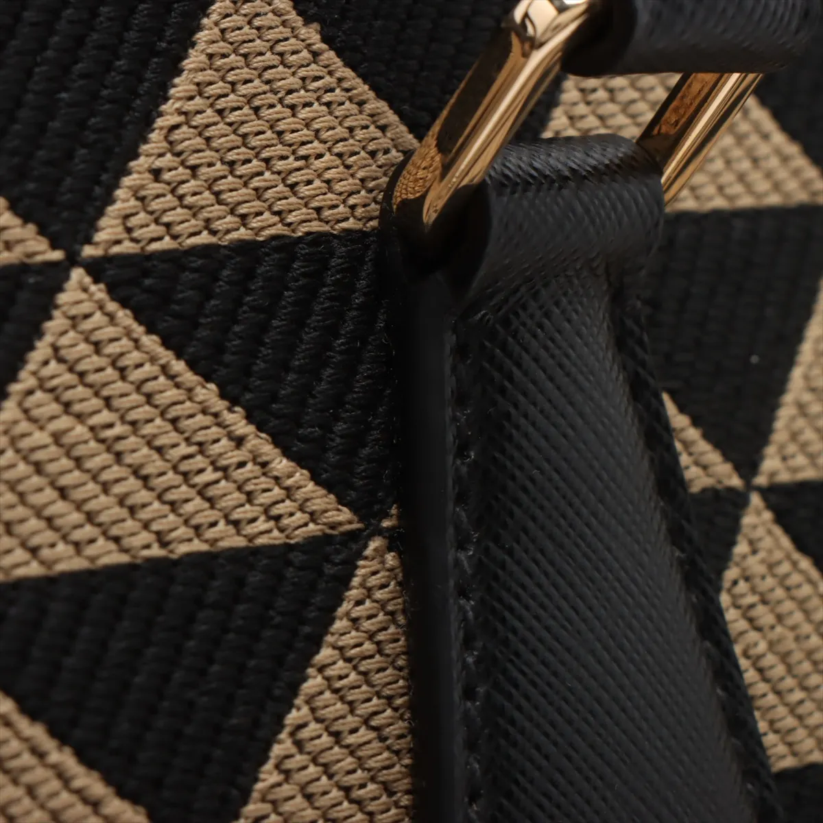 Embroidered Fabric x Leather 2-Way Boston Bag, Beige x Black — view 15