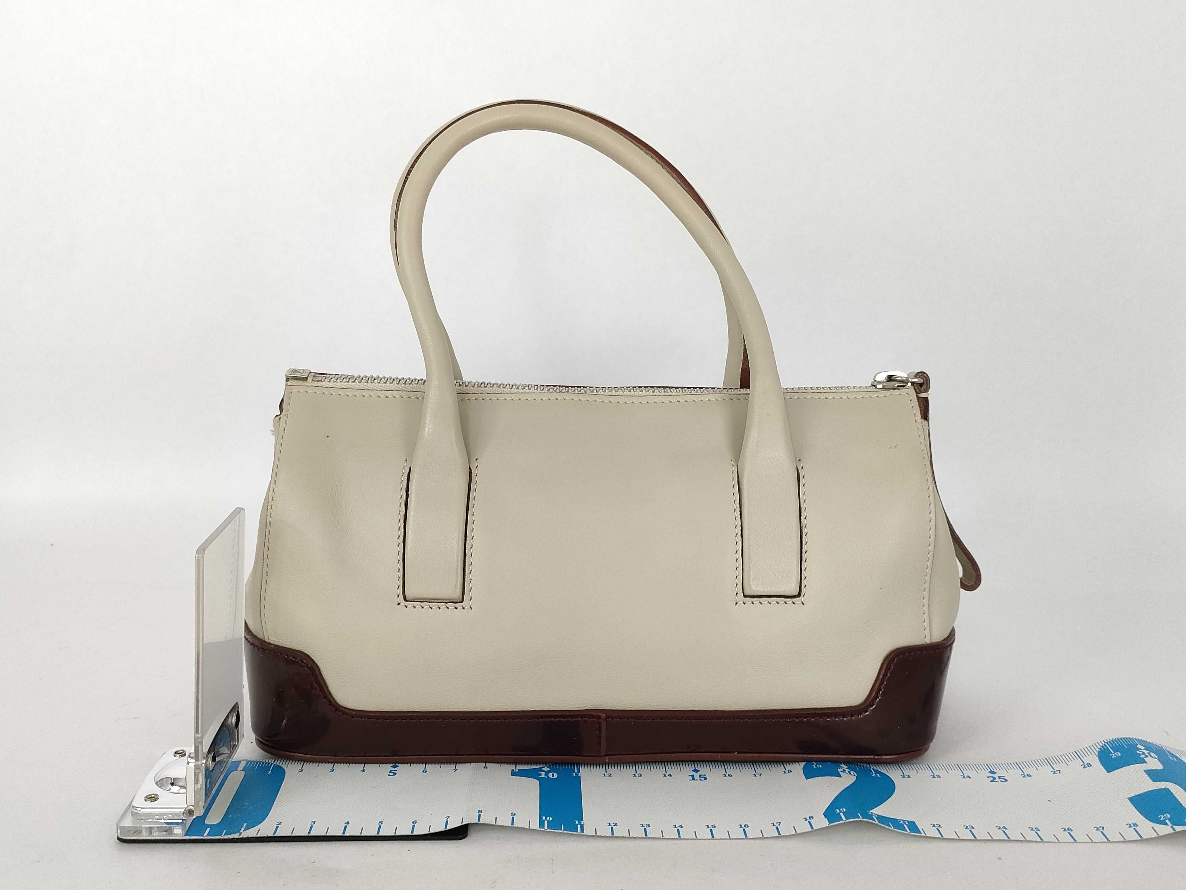 handbag beige brown leather patent handbag — view 2