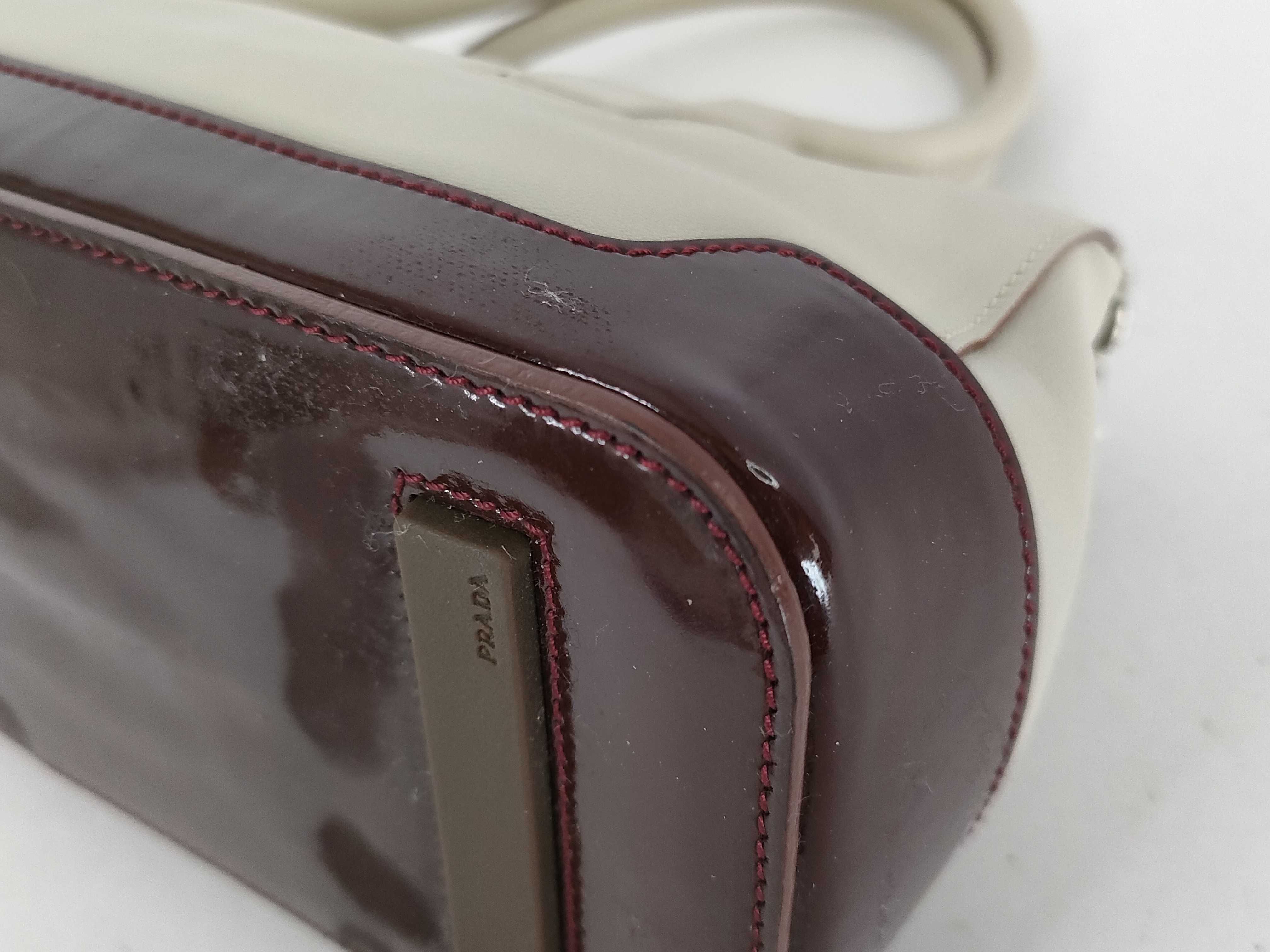 handbag beige brown leather patent handbag — view 6