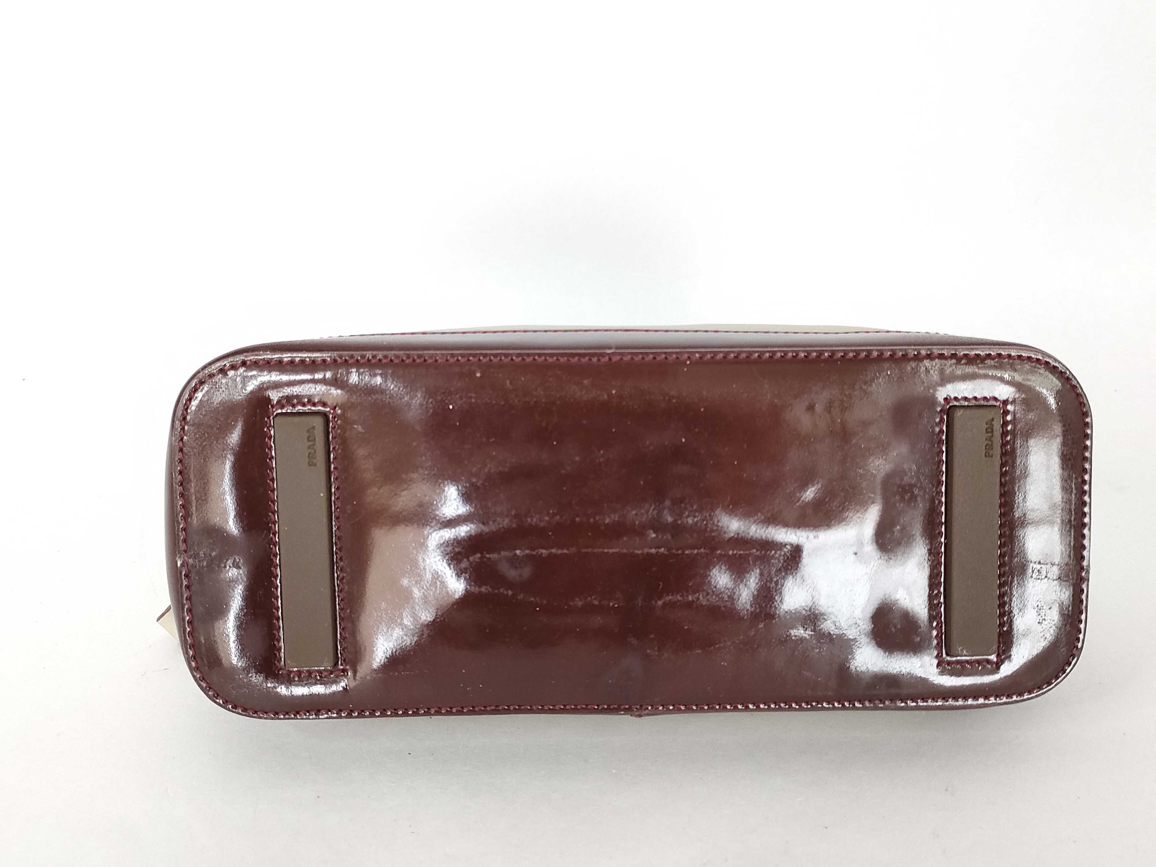 handbag beige brown leather patent handbag — view 7