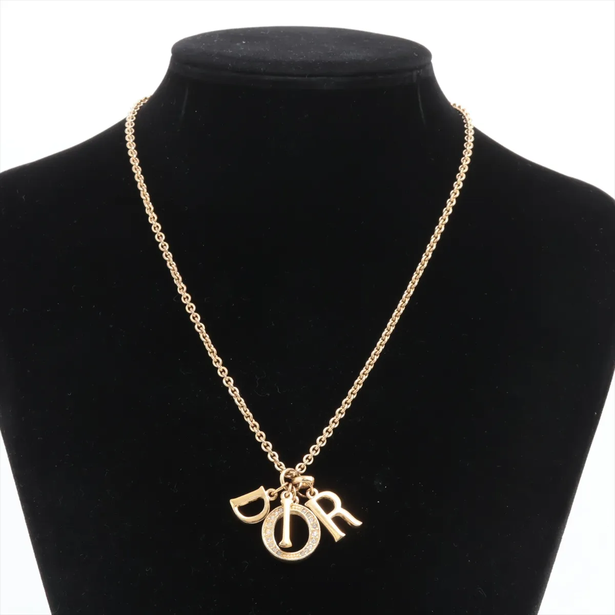 logo necklace, gold plated with rhinestones. Shows signs of wear, — view 5