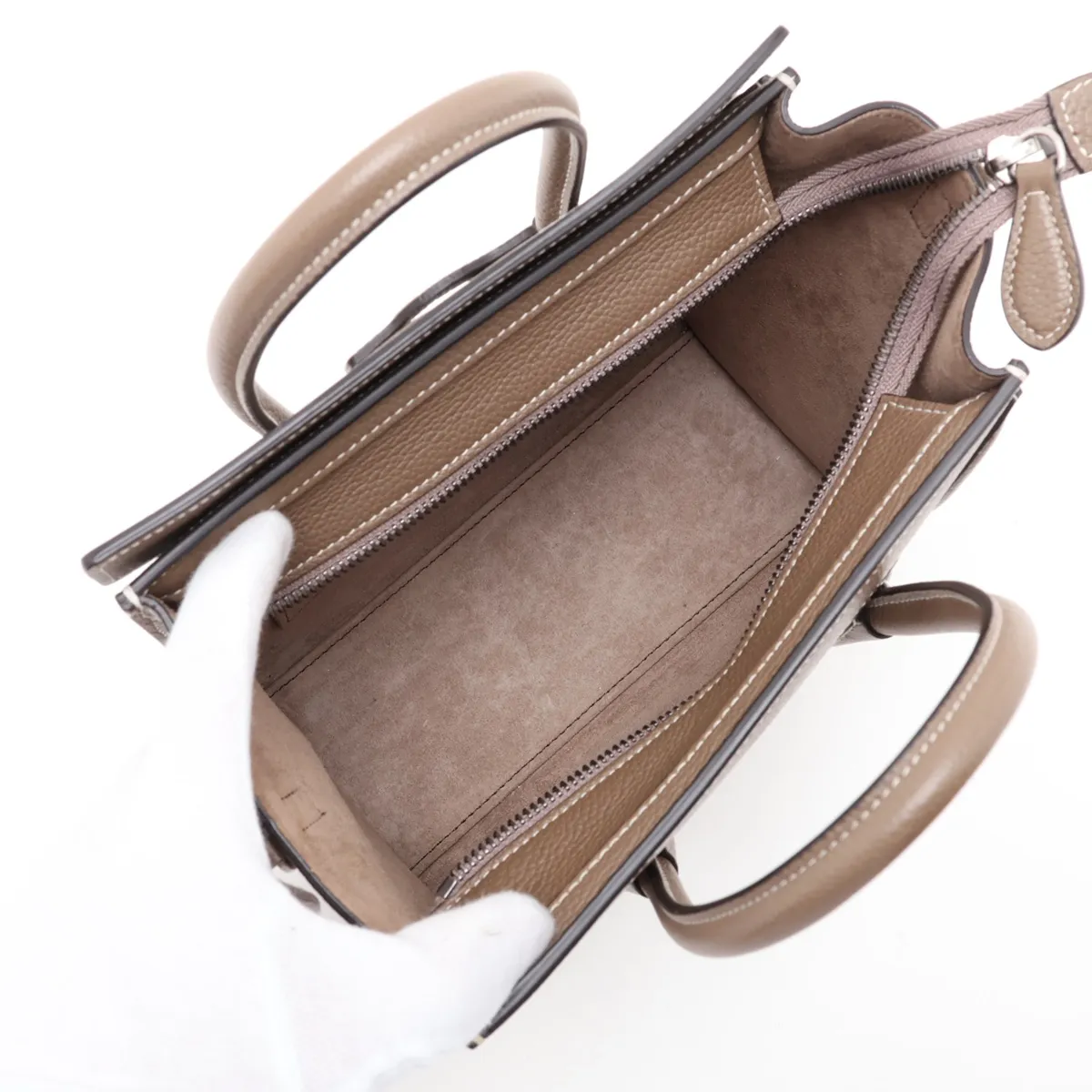 Luggage Nano Shopper Leather 2-Way Handbag, Greige — view 8