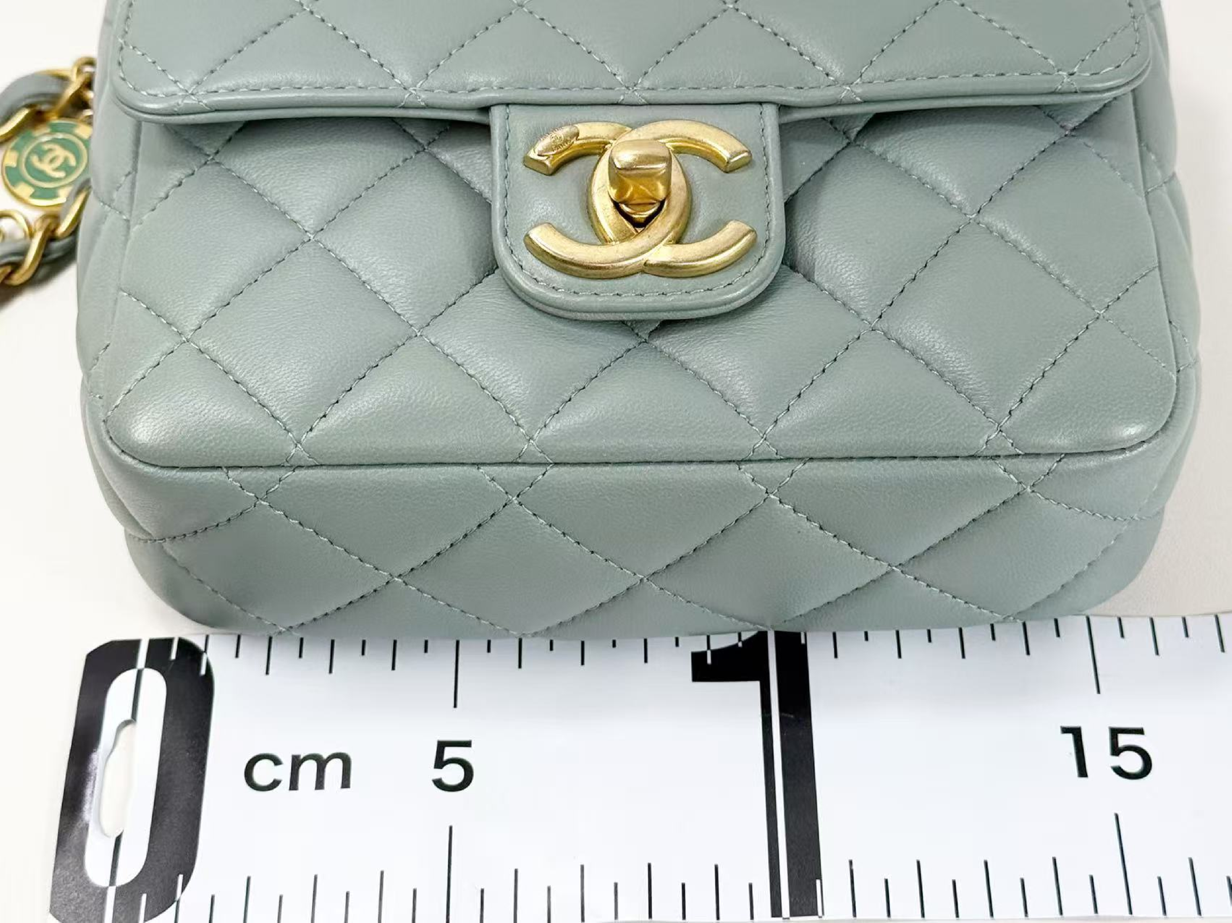 Mini Mattress Coco Coin Charm, Smoky Blue, W16/H13/D4cm (approx.), with dust bag and serial number plate. Vintage gold hardware. Shoulder bag. J9L52X12. — view 4