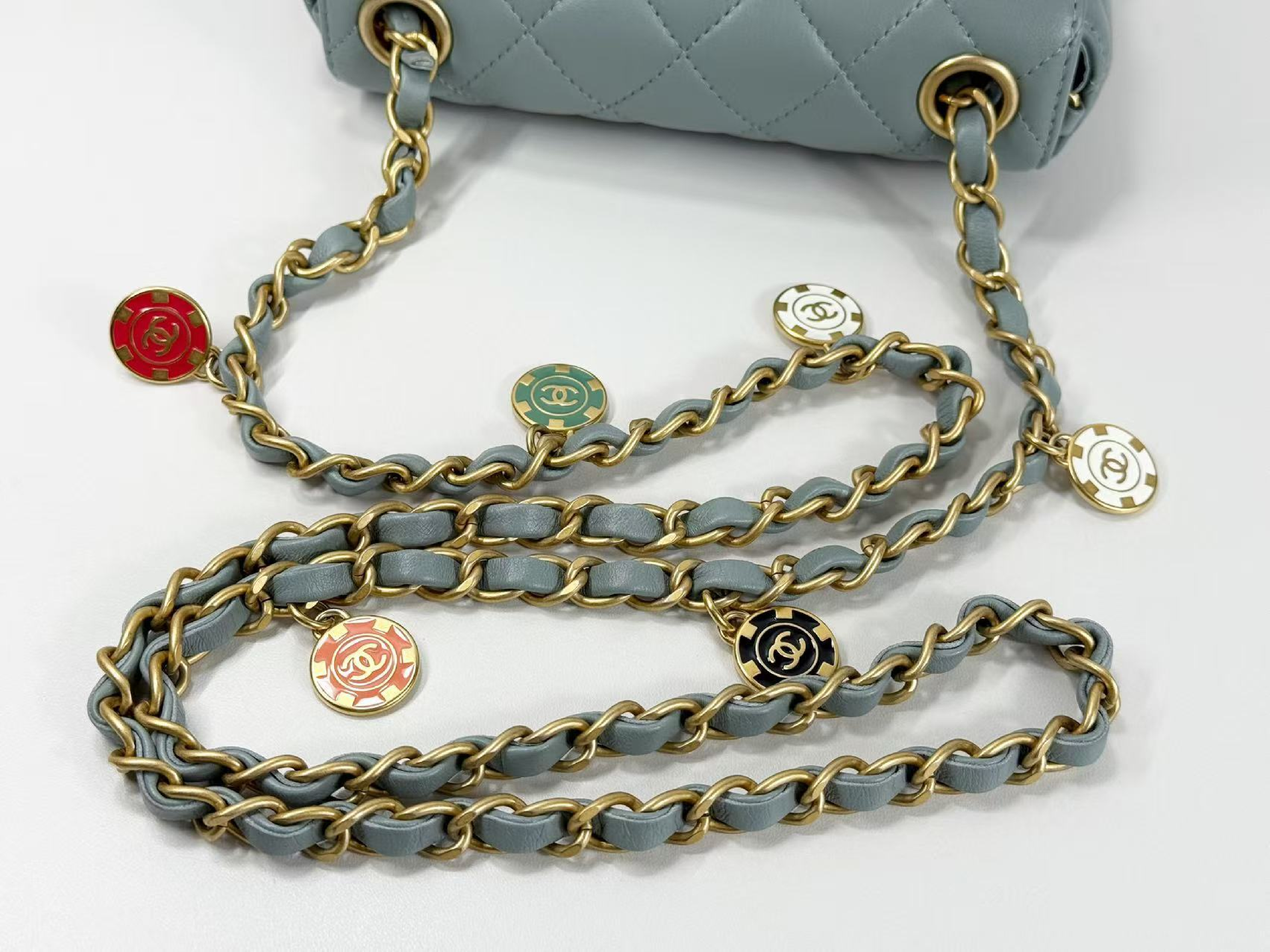 Mini Mattress Coco Coin Charm, Smoky Blue, W16/H13/D4cm (approx.), with dust bag and serial number plate. Vintage gold hardware. Shoulder bag. J9L52X12. — view 8