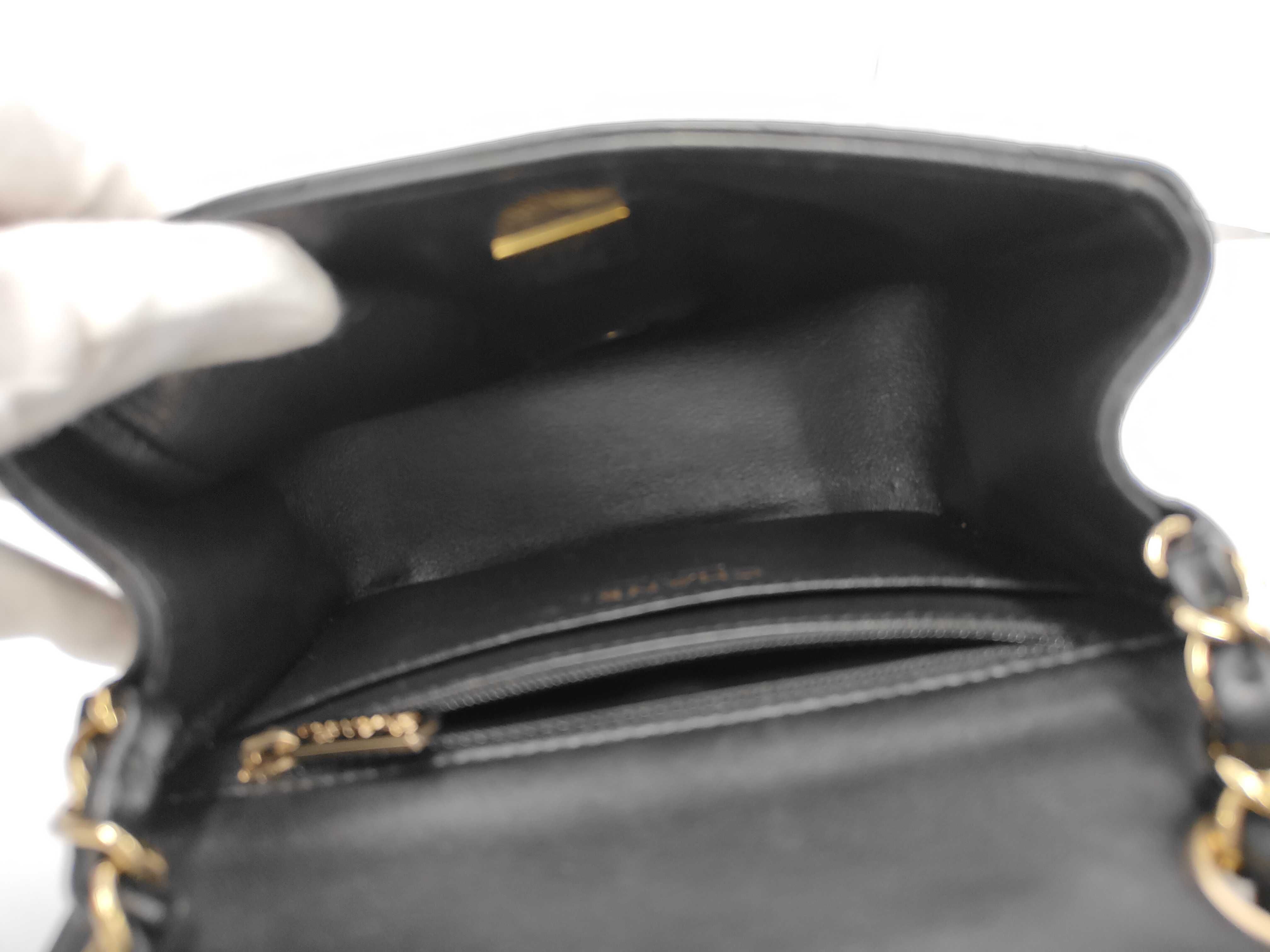 Mini Matelassé Chain Shoulder Bag, Lambskin, Black, Gold Hardware. — view 8