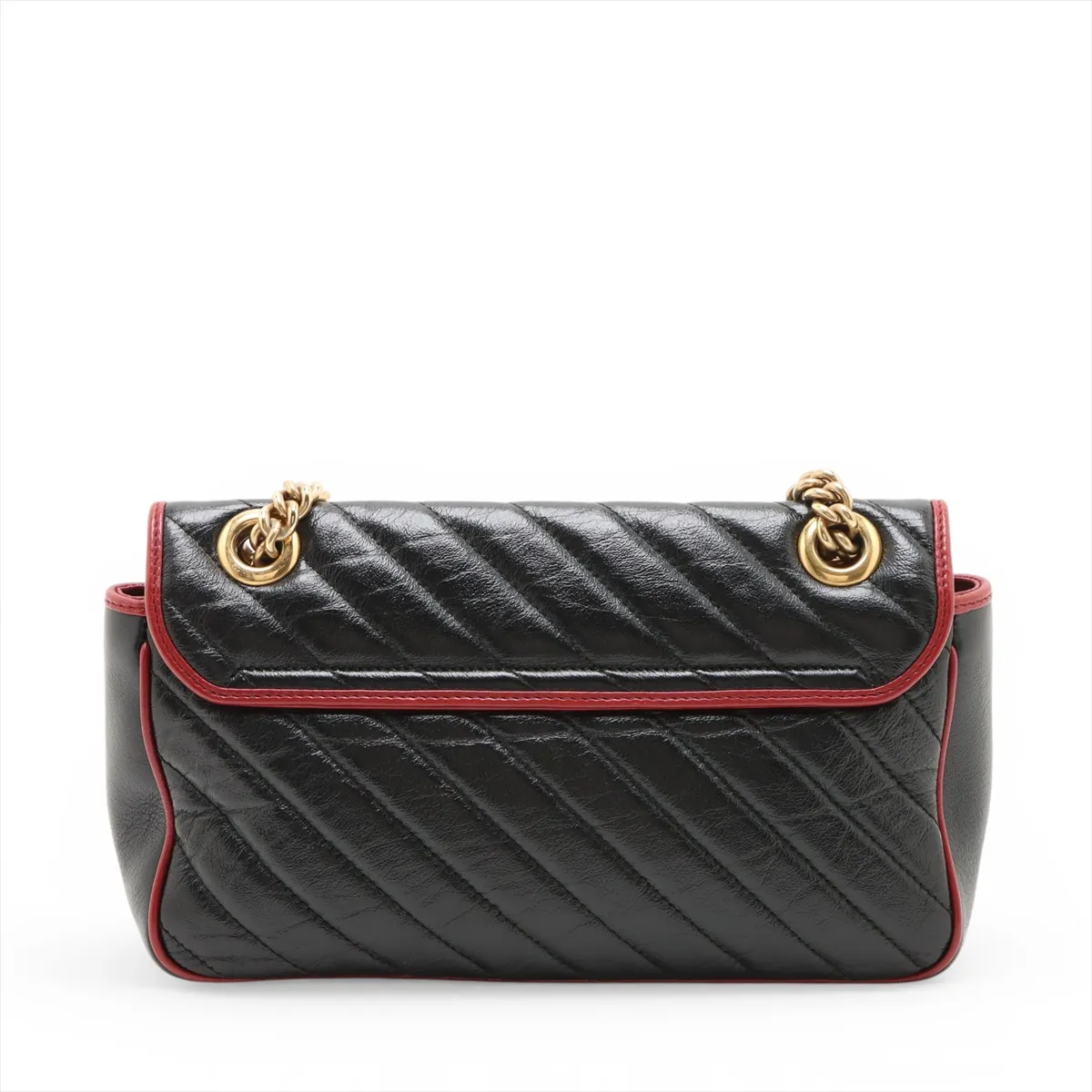 GG Marmont Leather Chain Shoulder Bag, Black x Red, 443497 — view 2