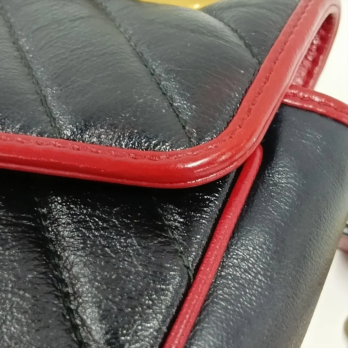 GG Marmont Leather Chain Shoulder Bag, Black x Red, 443497 — view 12