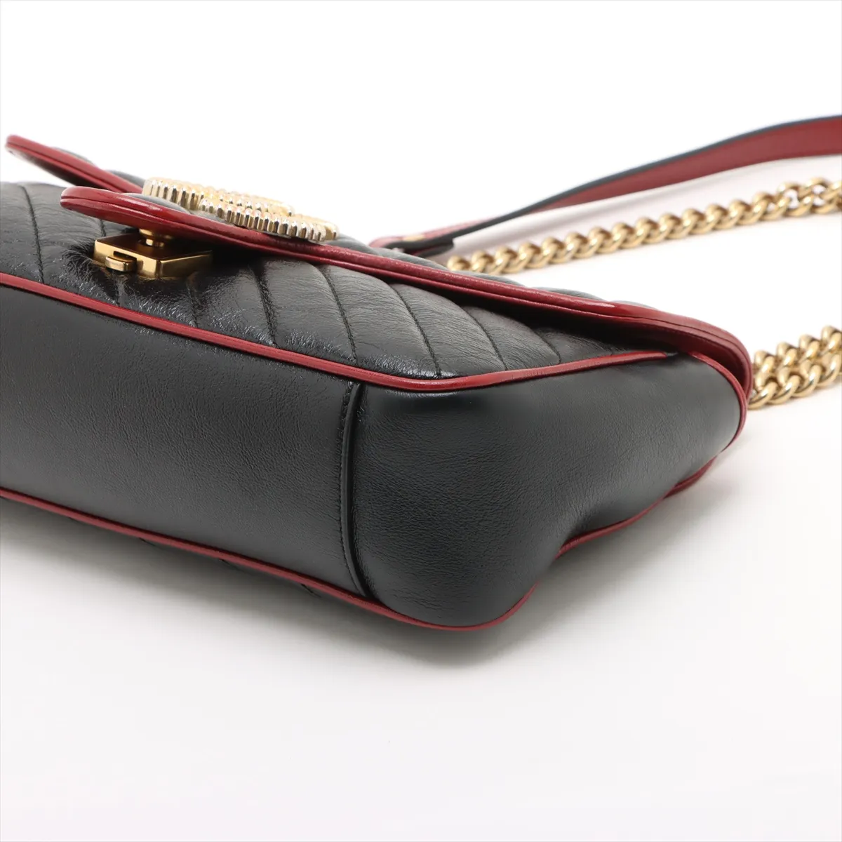GG Marmont Leather Chain Shoulder Bag, Black x Red, 443497 — view 3
