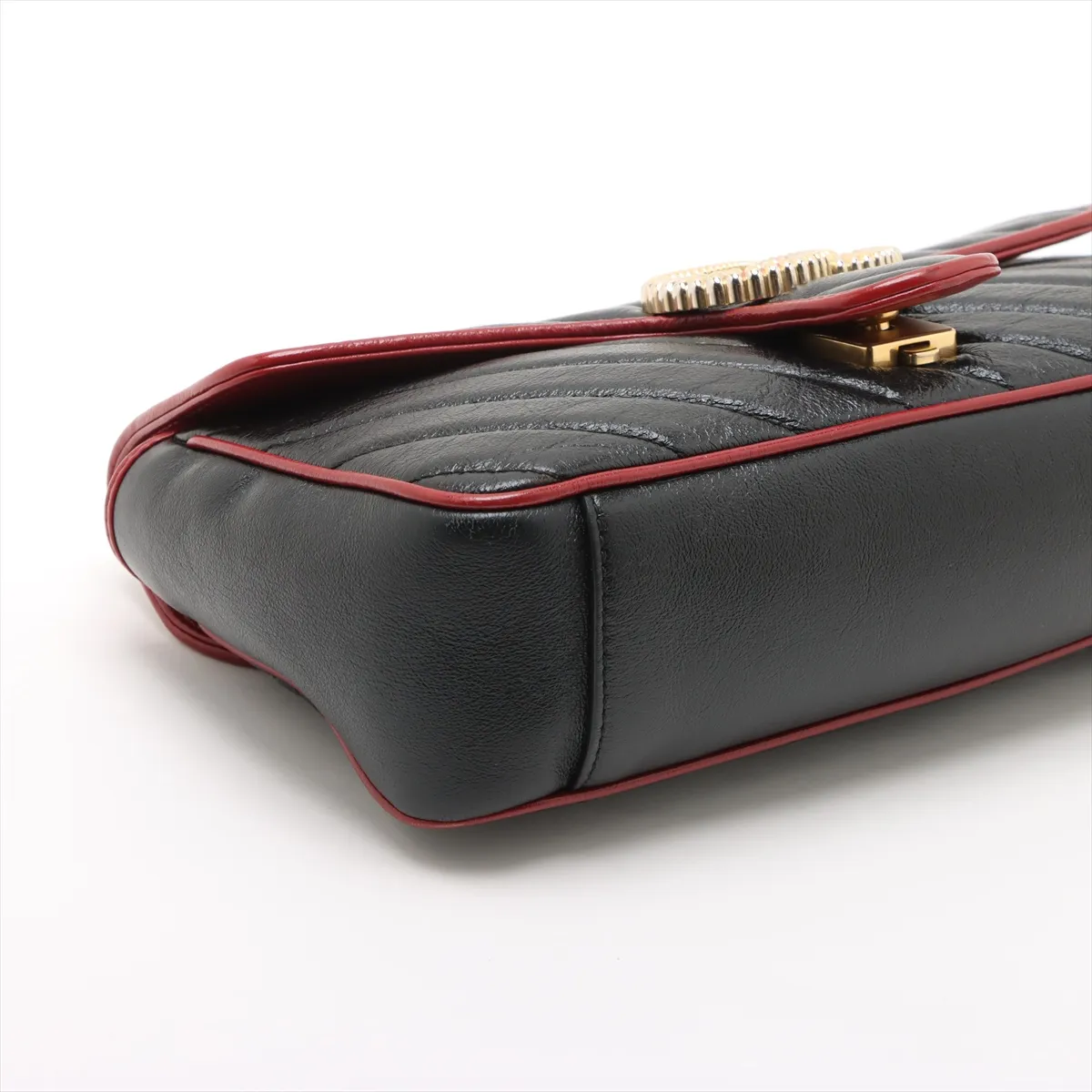GG Marmont Leather Chain Shoulder Bag, Black x Red, 443497 — view 4