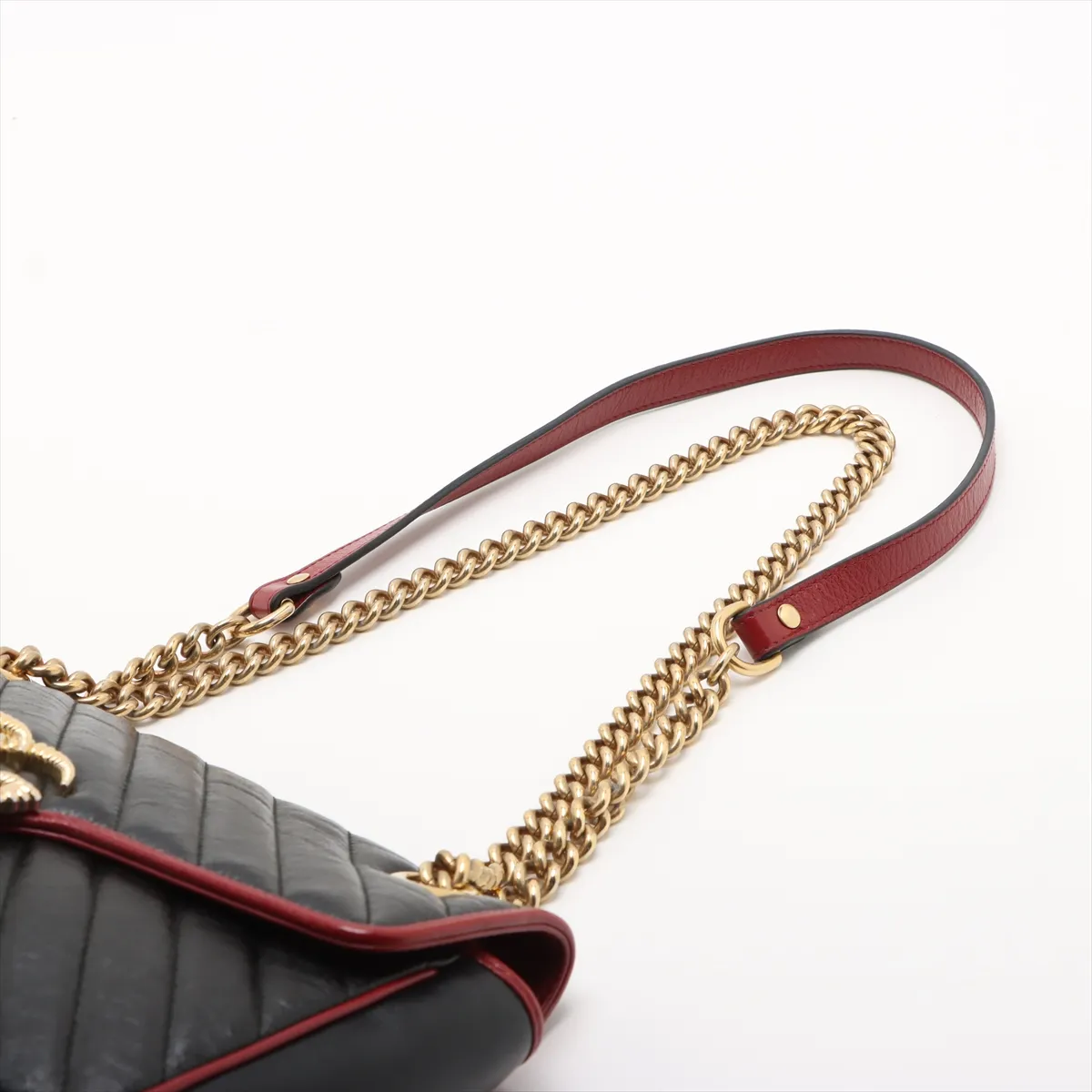 GG Marmont Leather Chain Shoulder Bag, Black x Red, 443497 — view 5