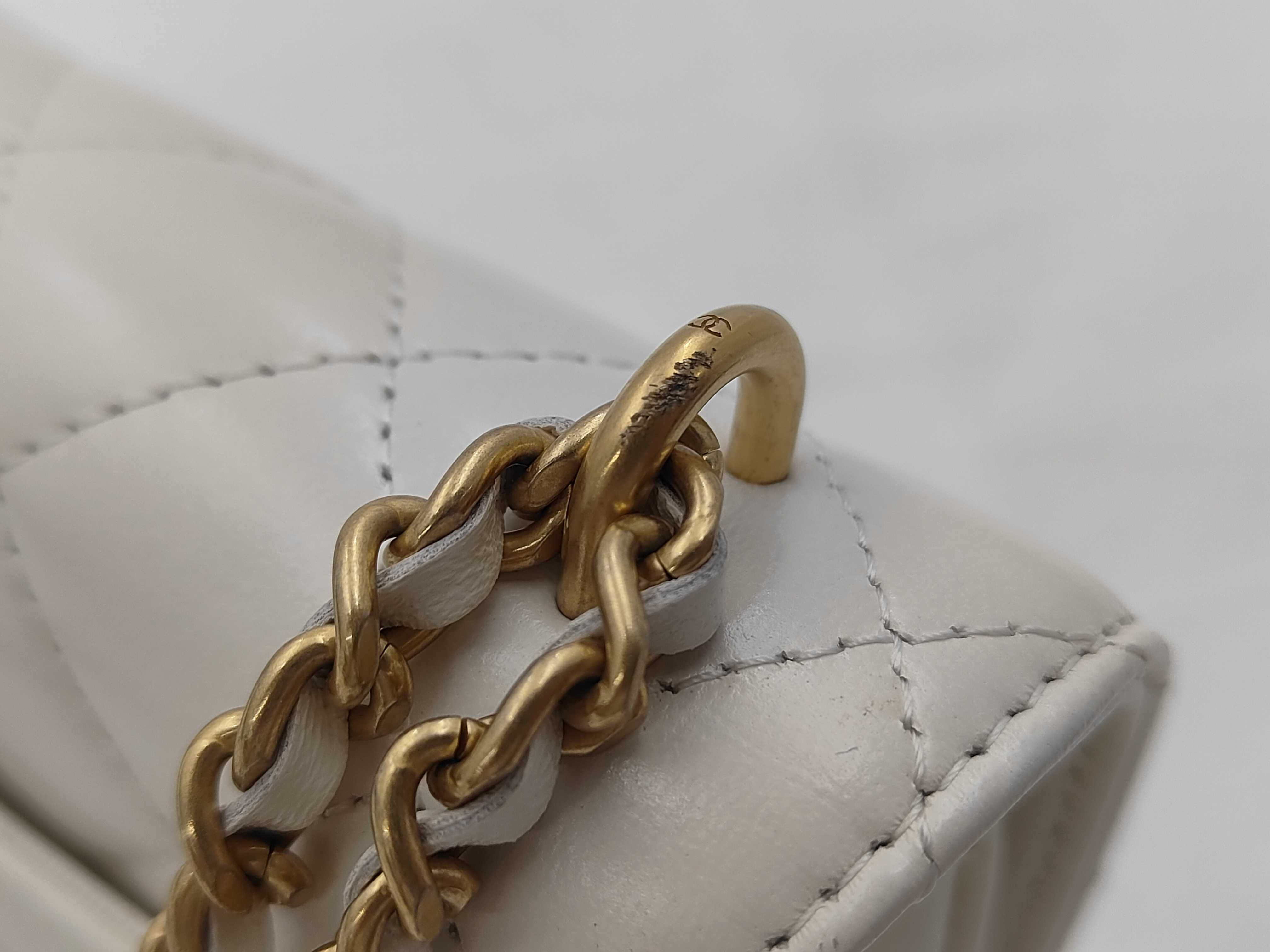Matelassé Chain Shoulder Bag, Calfskin, White, Silver Hardware, L13CH2LE — view 6