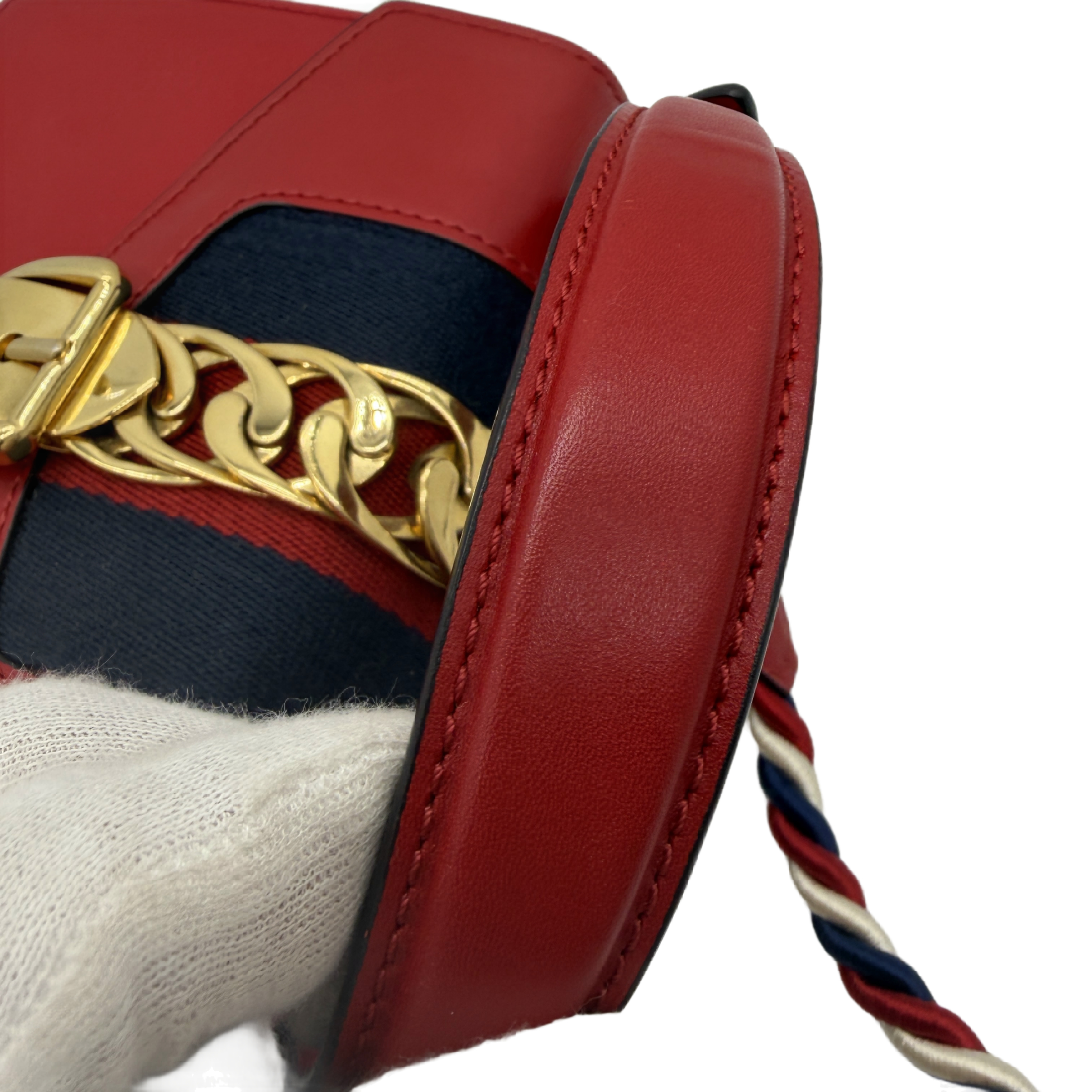 Sylvie Web Line Leather Chain Shoulder Bag — view 10